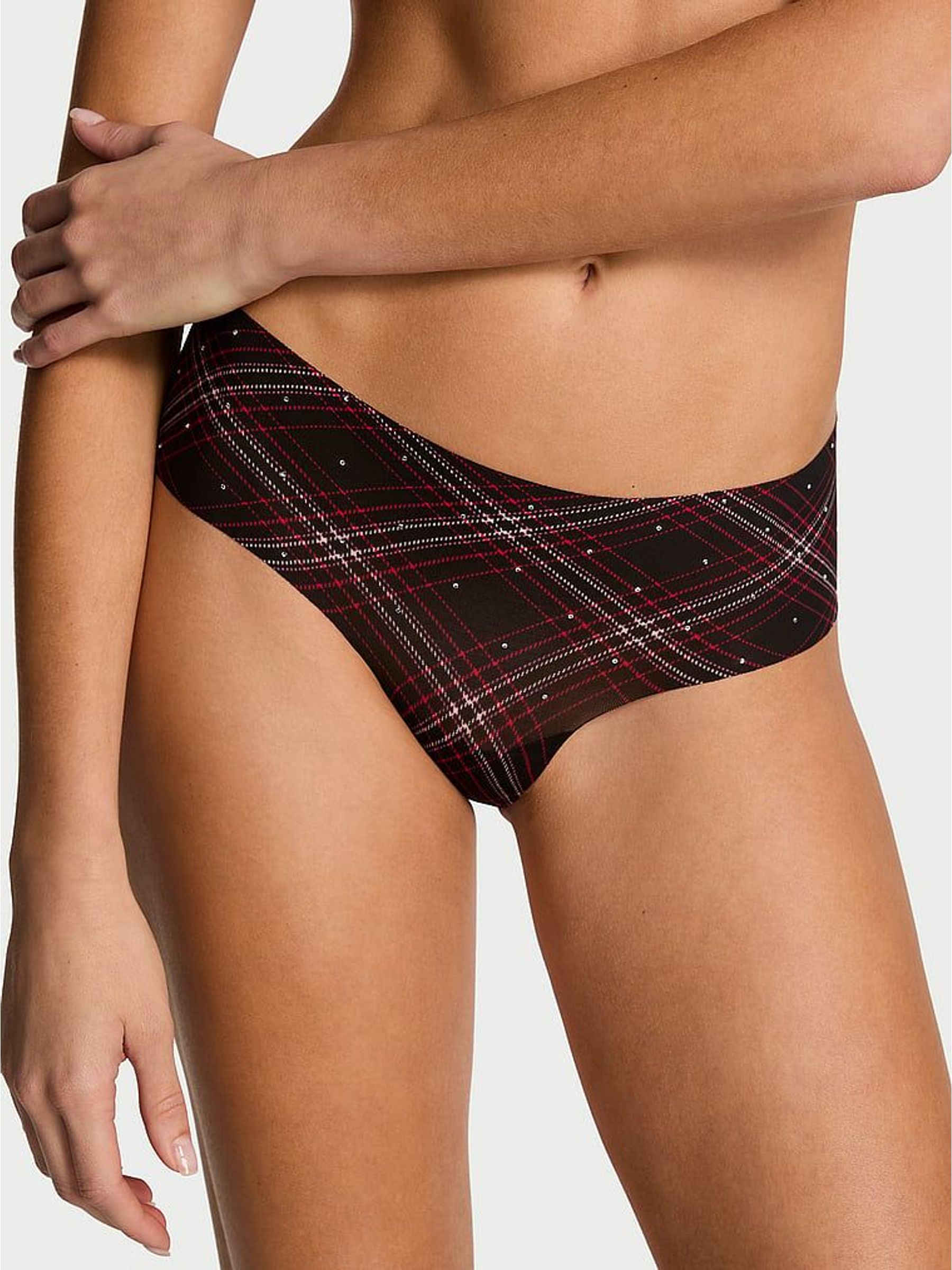 Black Christmas Tartan Cheeky Shine Mesh Knickers (H65004) | €13