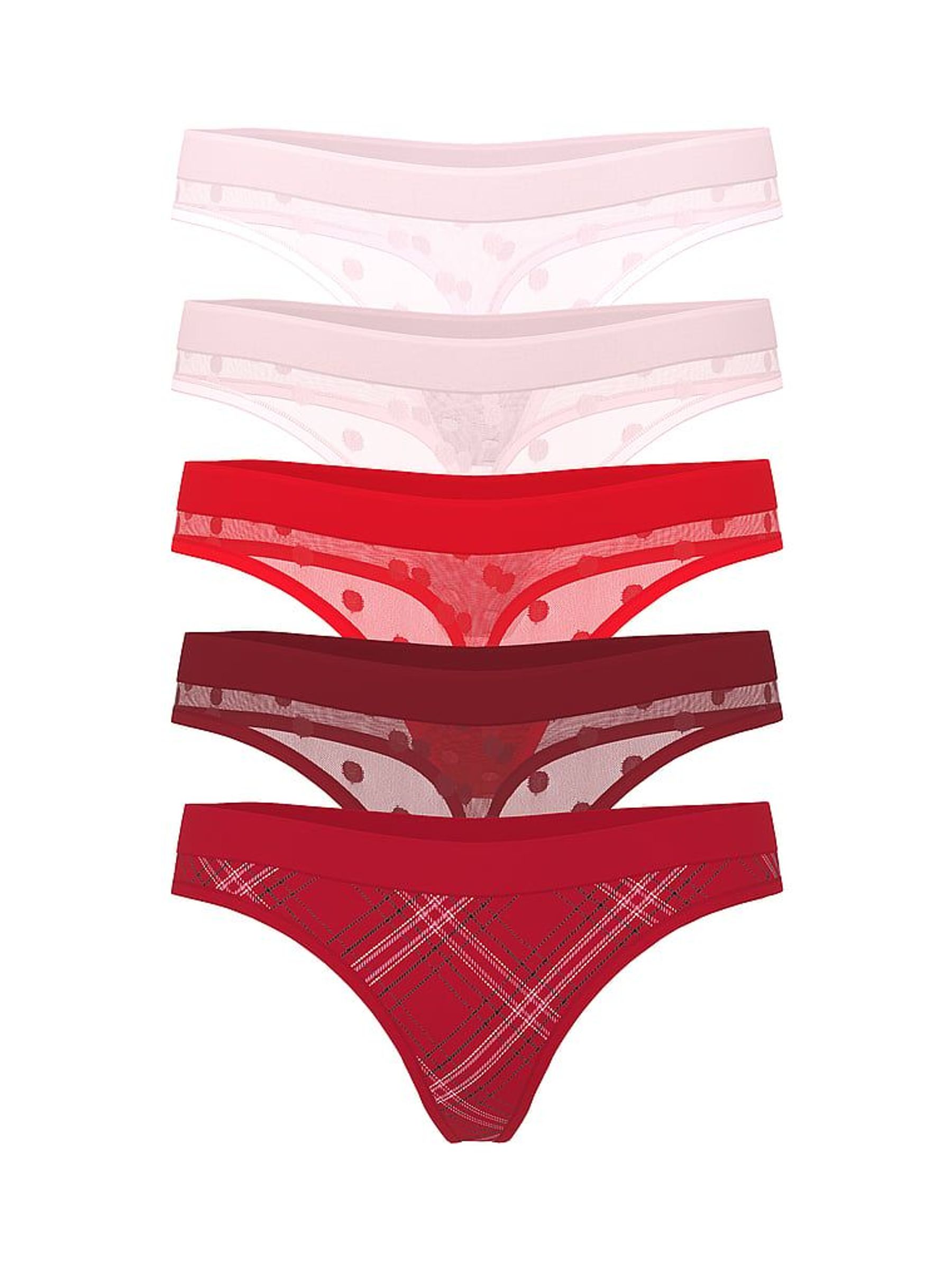 Red/Pink Thong Sheer Shimmer Knickers 5 Pack (H65007) | €37