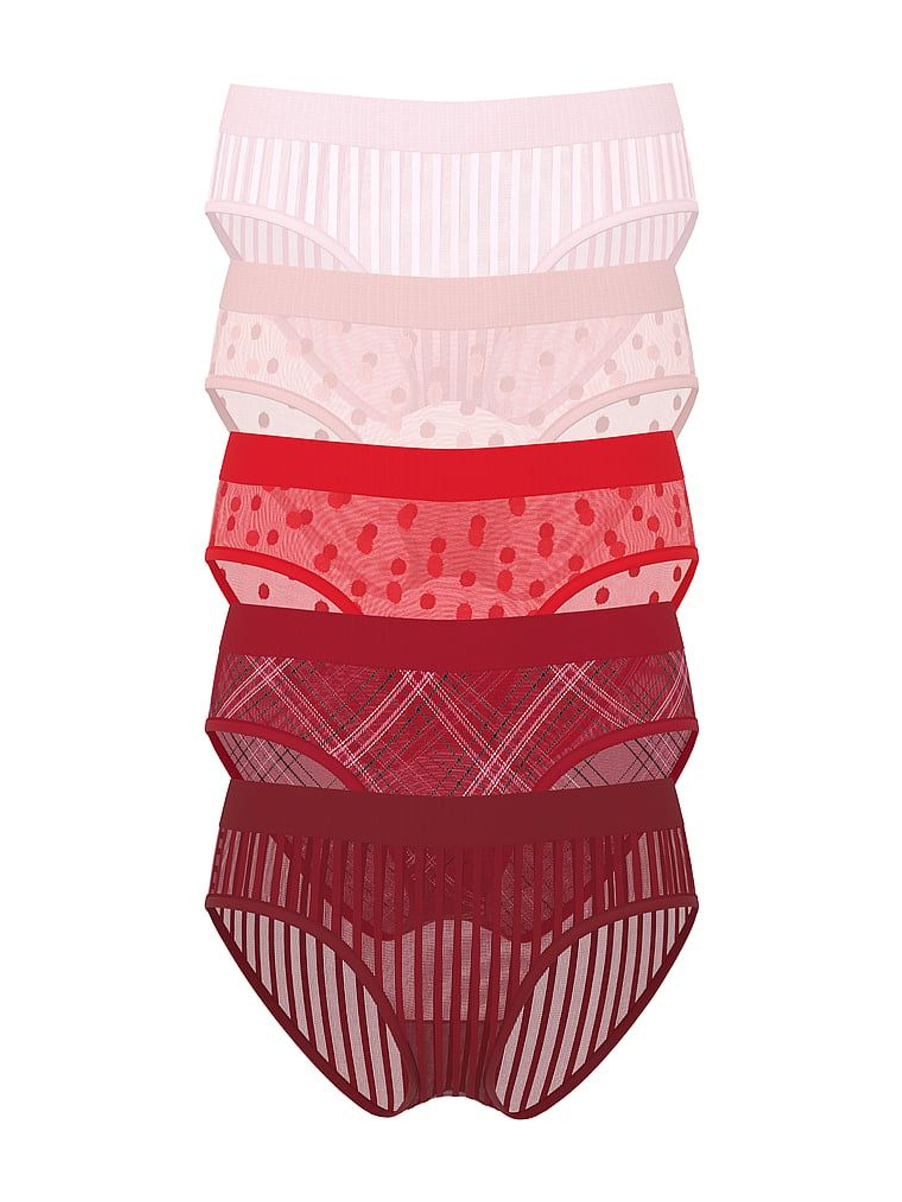 Red/Pink Hipster Sheer Shimmer Knickers 5 Pack (H65008) | €37
