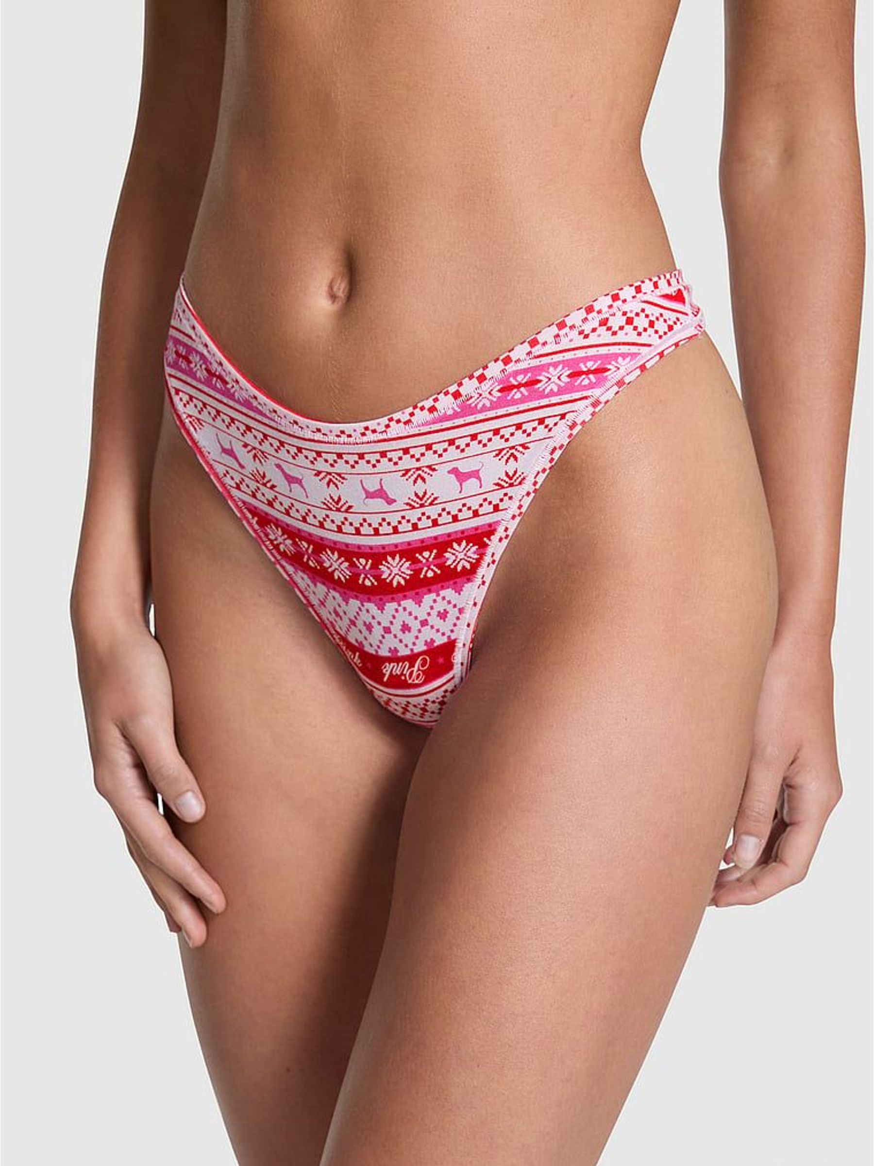 Bright Vermillion Fairisle Print Thong Cotton Knickers (H65037) | €13