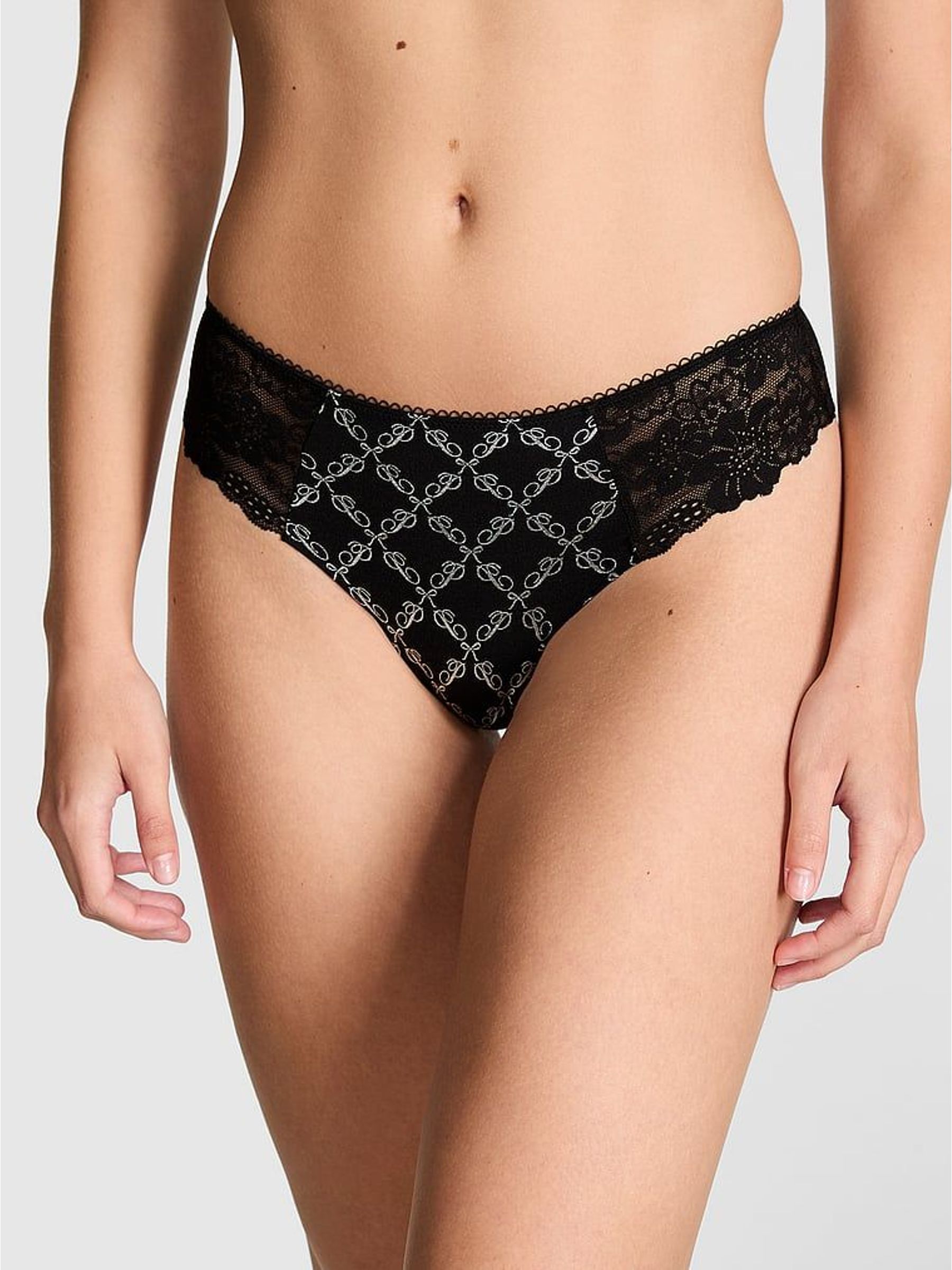 Black Logo Jaquard Thong No Show Lace Trim Knickers (H65049) | €13