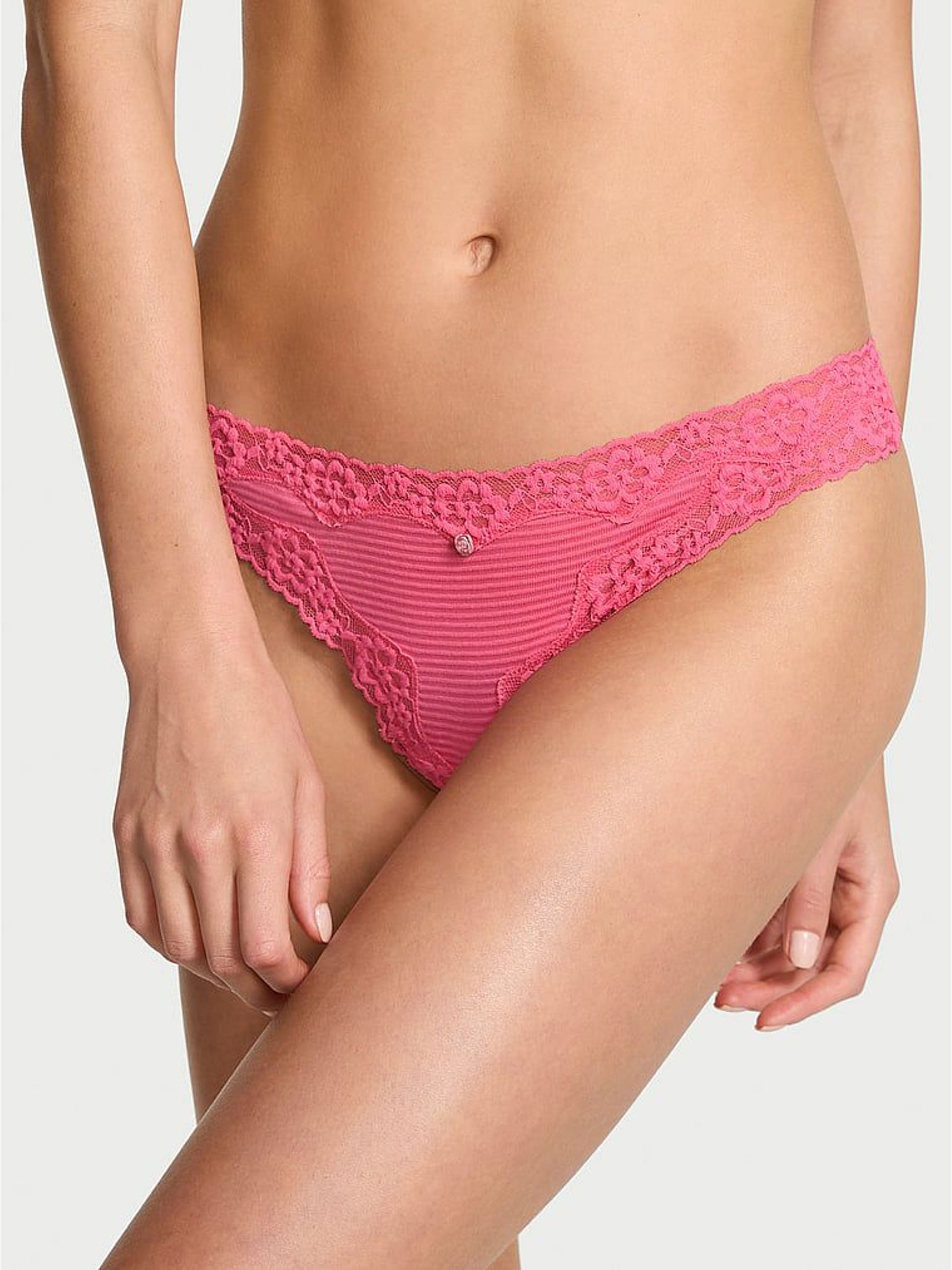 Rose Garden Pink Thong Lace Waist Knickers (H65302) | €11.50