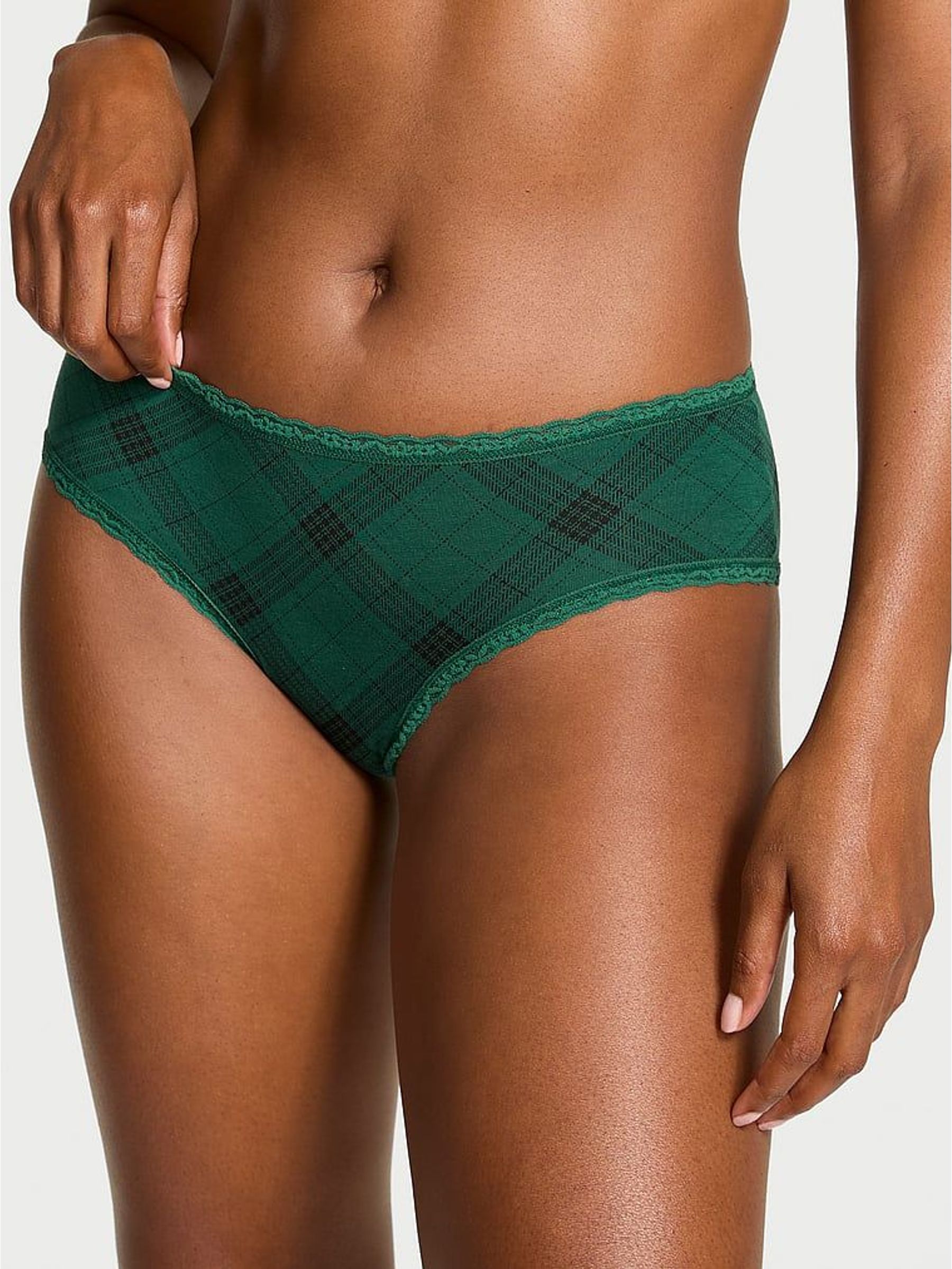 Clover Green Tartan Cheeky Cotton Lace Trim Knickers (H65318) | €13