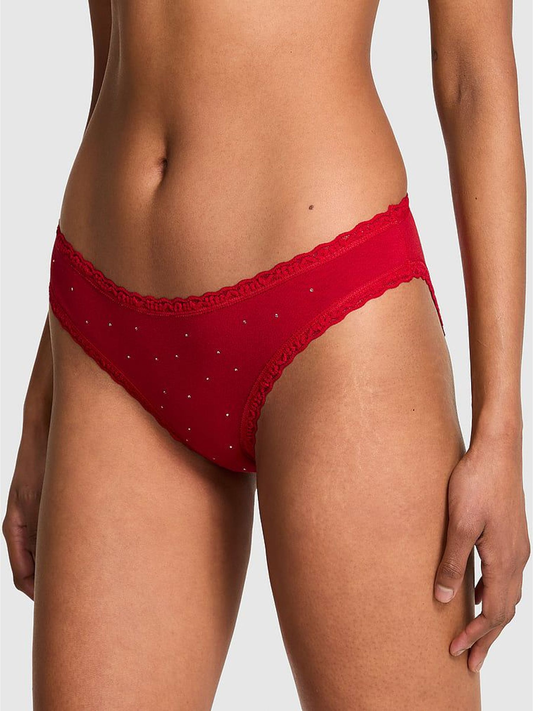 Lipstick Red Bikini Cotton Lace Trim Sparkle Knickers (H65322) | €13