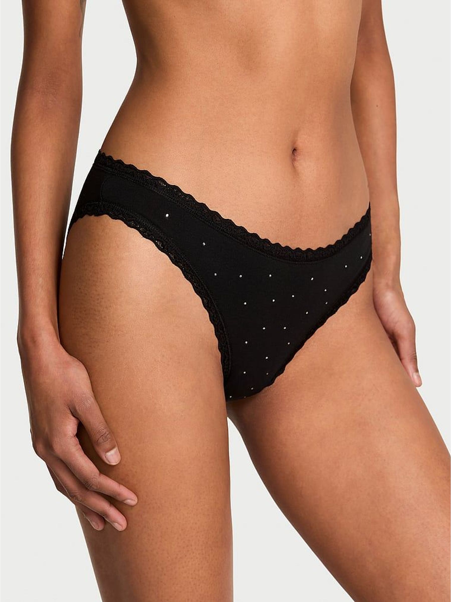 Black Bikini Cotton Lace Trim Sparkle Knickers (H65328) | €13