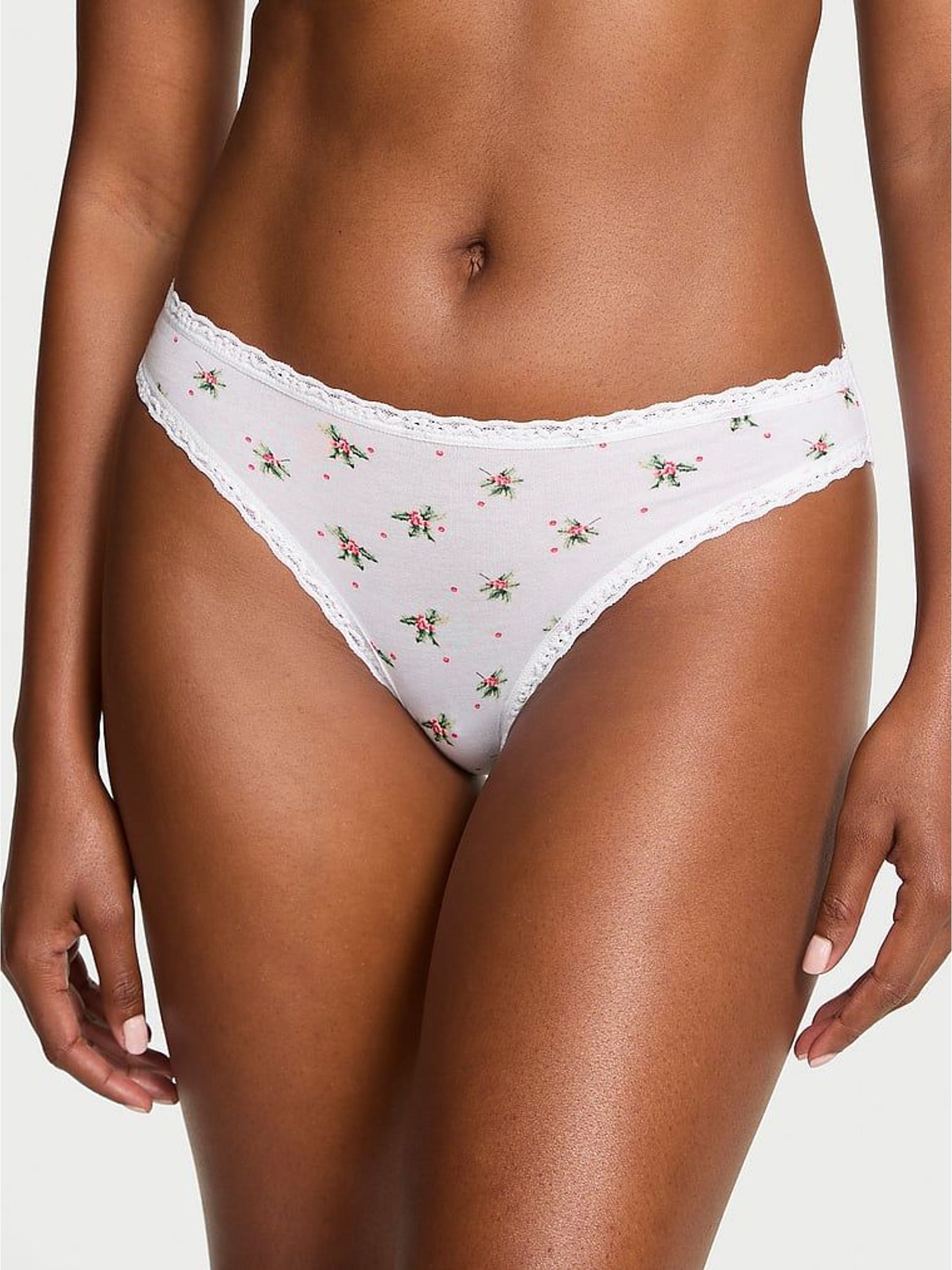 White Christmas Holly Bikini Cotton Lace Trim Knickers (H65343) | €13