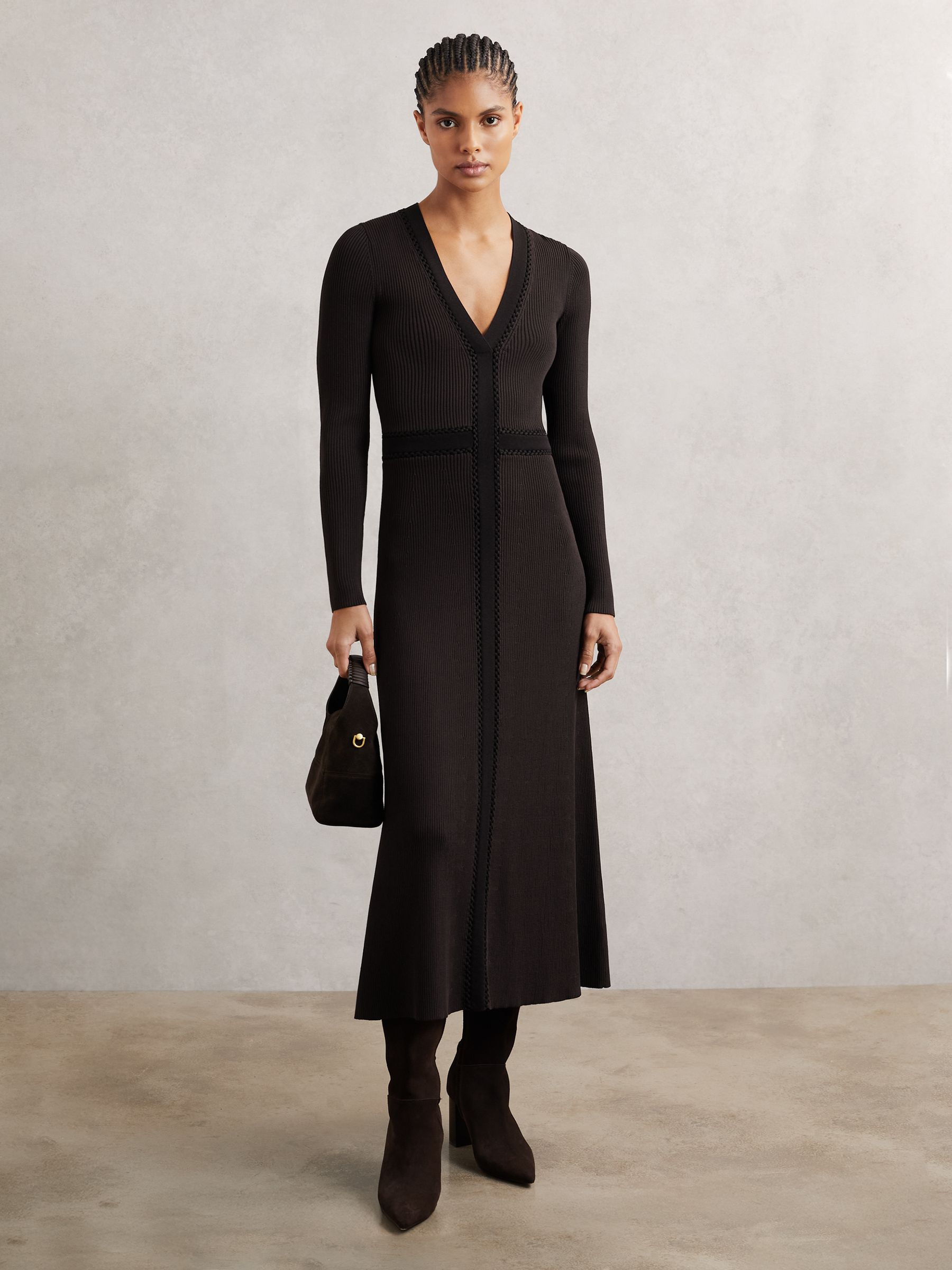 Knitted Dress in Chocolate Brown/Black (H65977) | €320