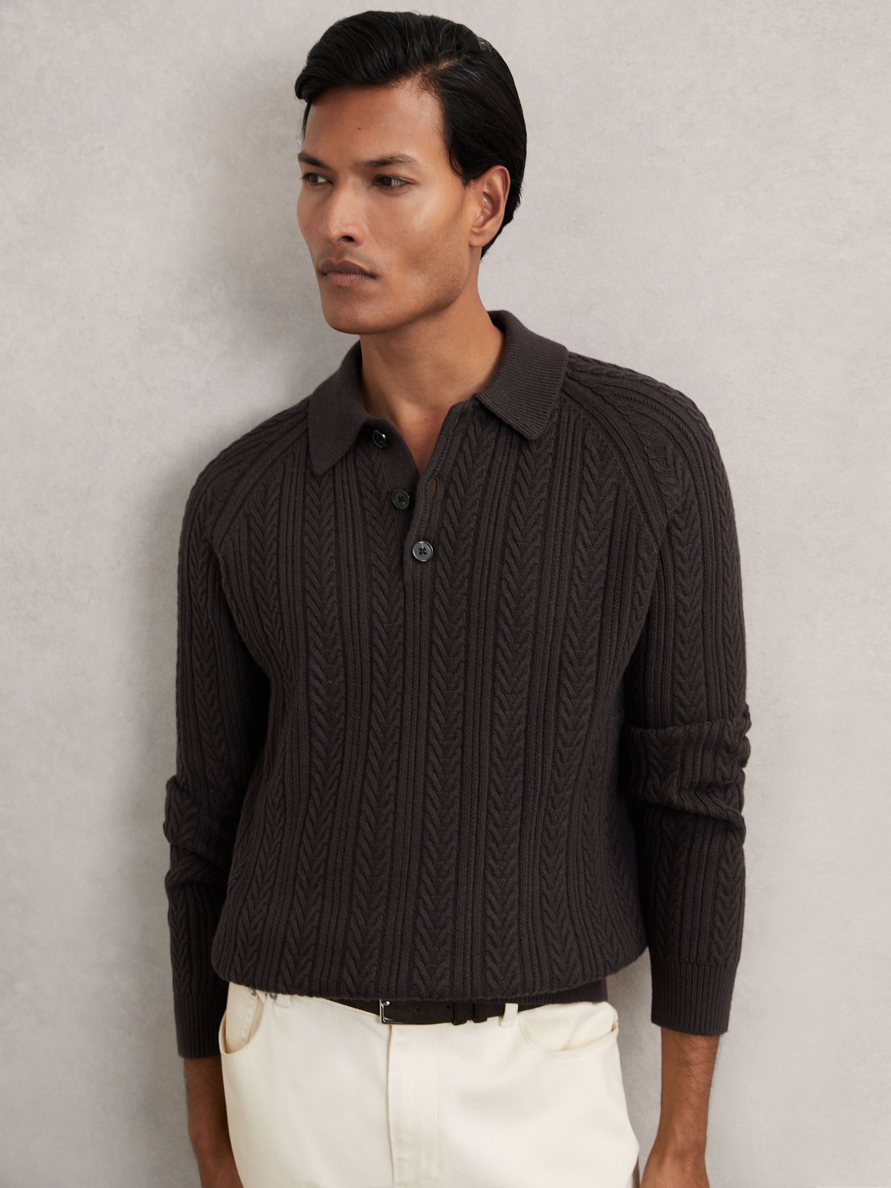 Cable-Knit Jumper With Wool in Chocolate Brown (H65997) | $220