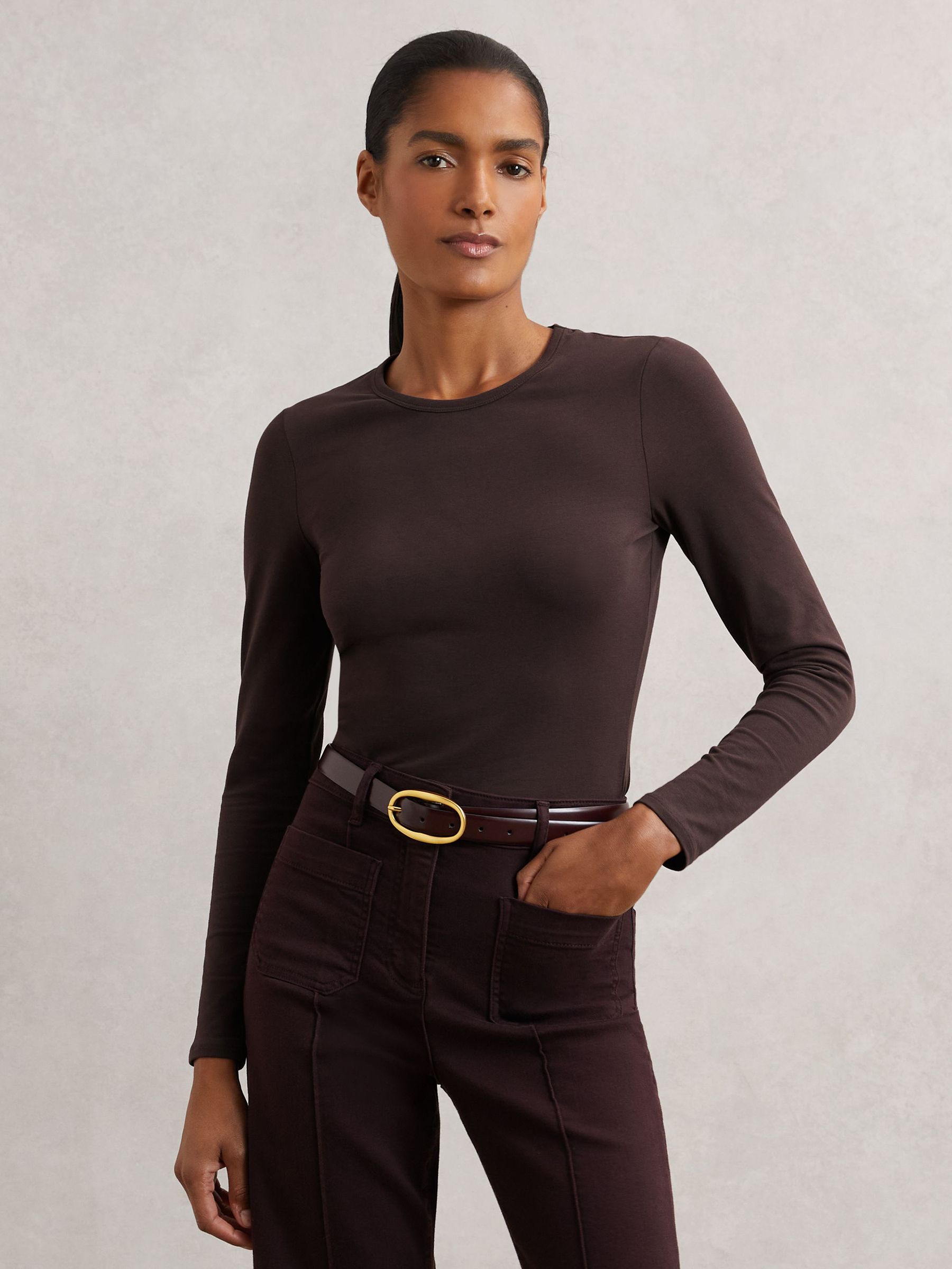 Cotton Crew-Neck Long-Sleeve T-Shirt With Stretch in Plum Purple (H66002) | €65