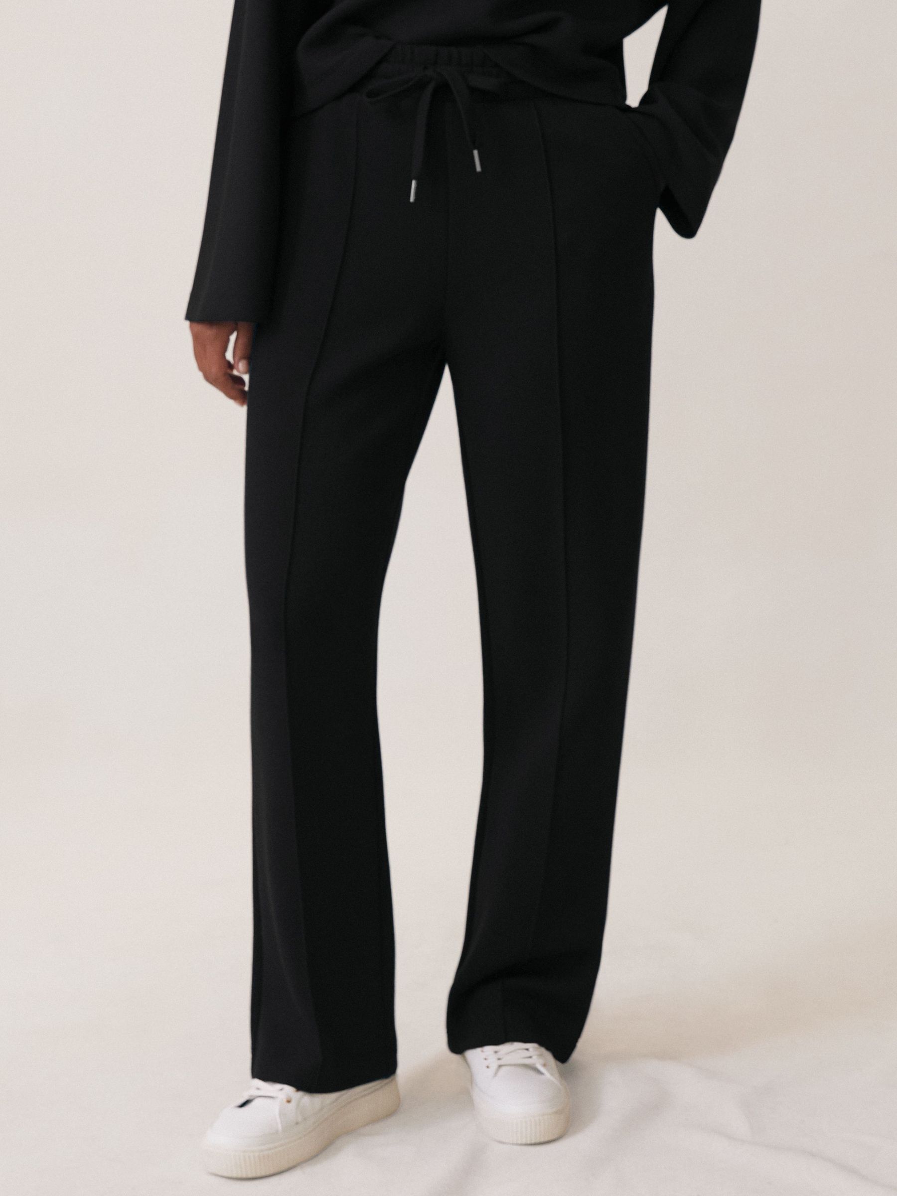 Petite Premium Interlock Wide-Leg Joggers in Black (H66013) | $200