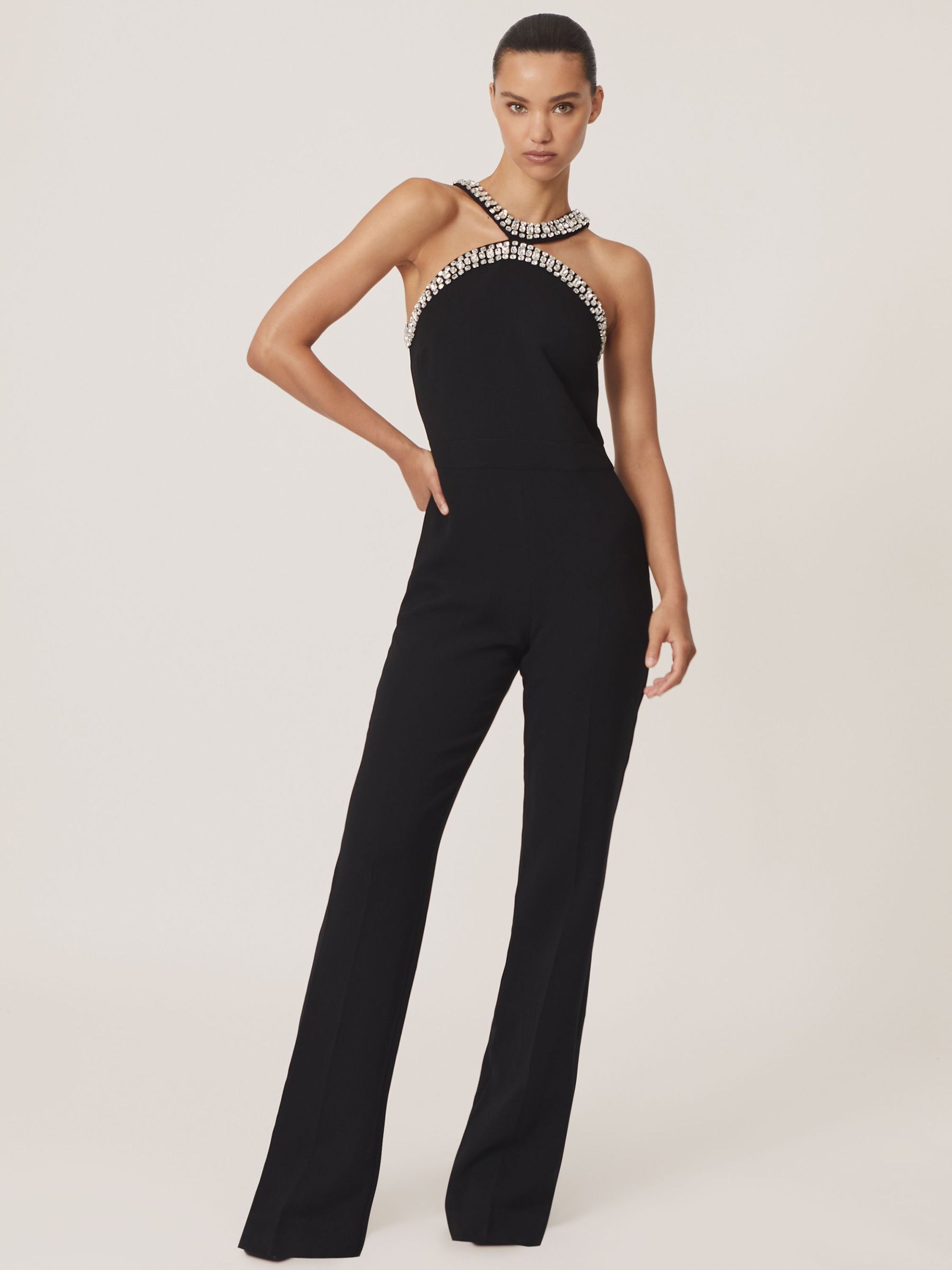 Crystal-Embellished Cut-Out Jumpsuit in Black (H66019) | $680