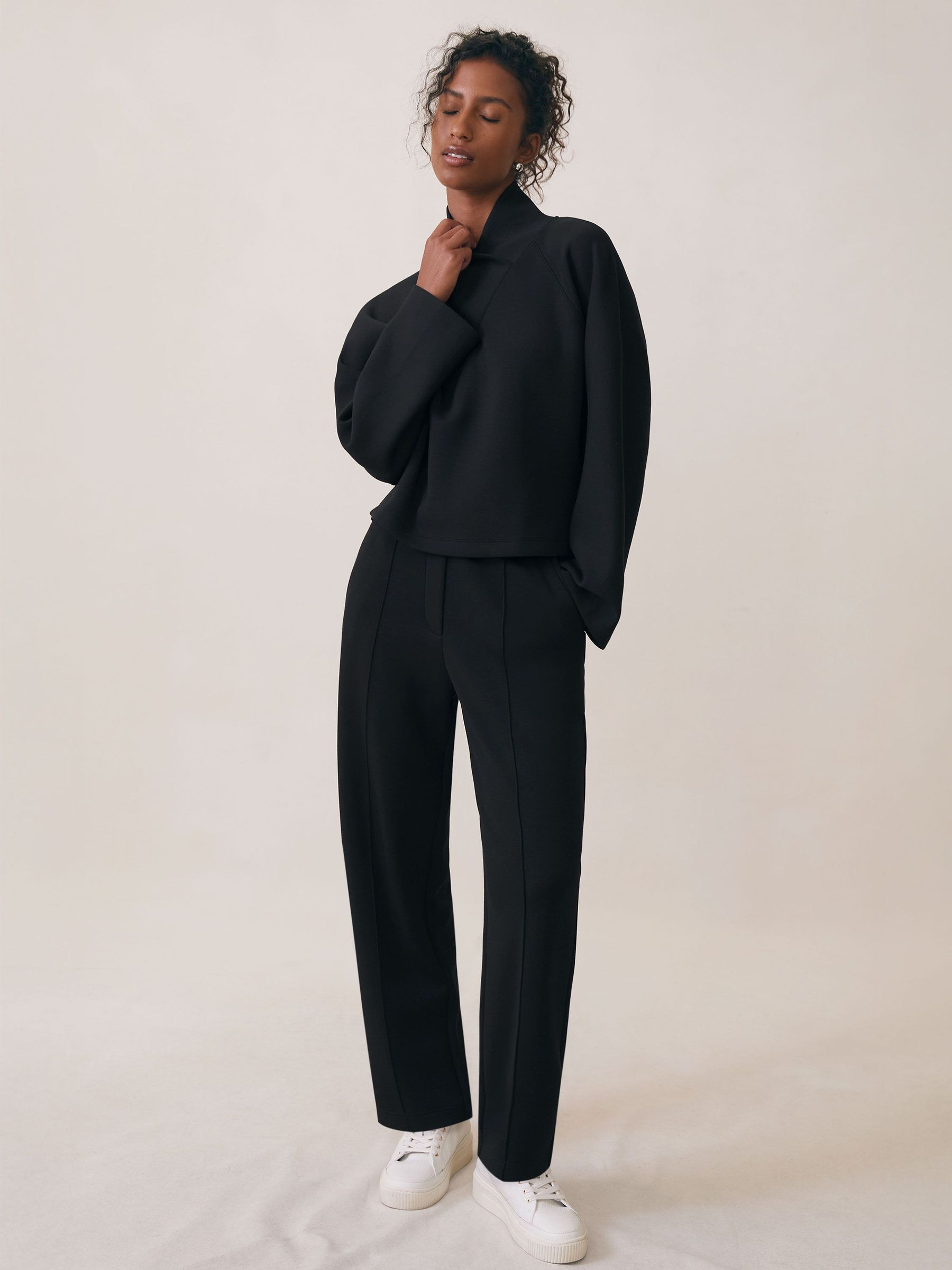 Premium Interlock Tapered Joggers in Black (H66024) | $200