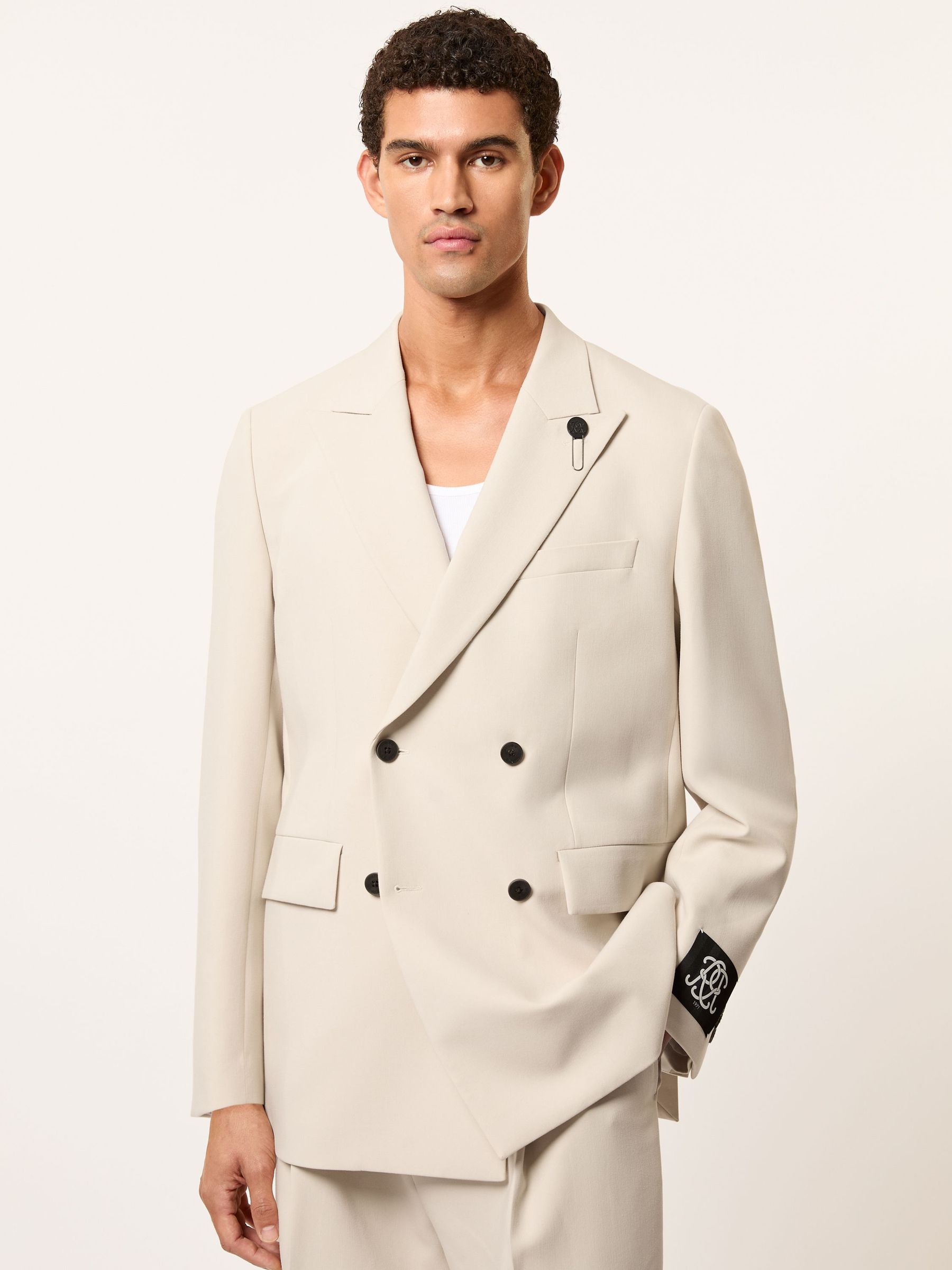 Monogram Relaxed Double-Breasted Blazer in Stone (H66136) | €350