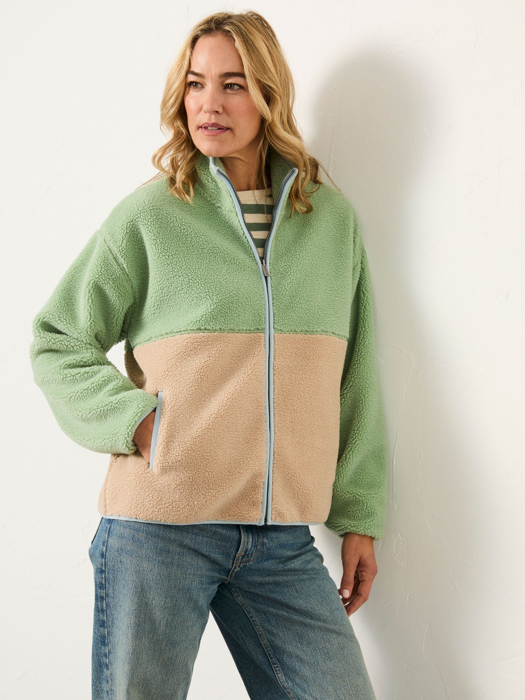 Green Colour Block Zip Through Fleece (H67834) | $132