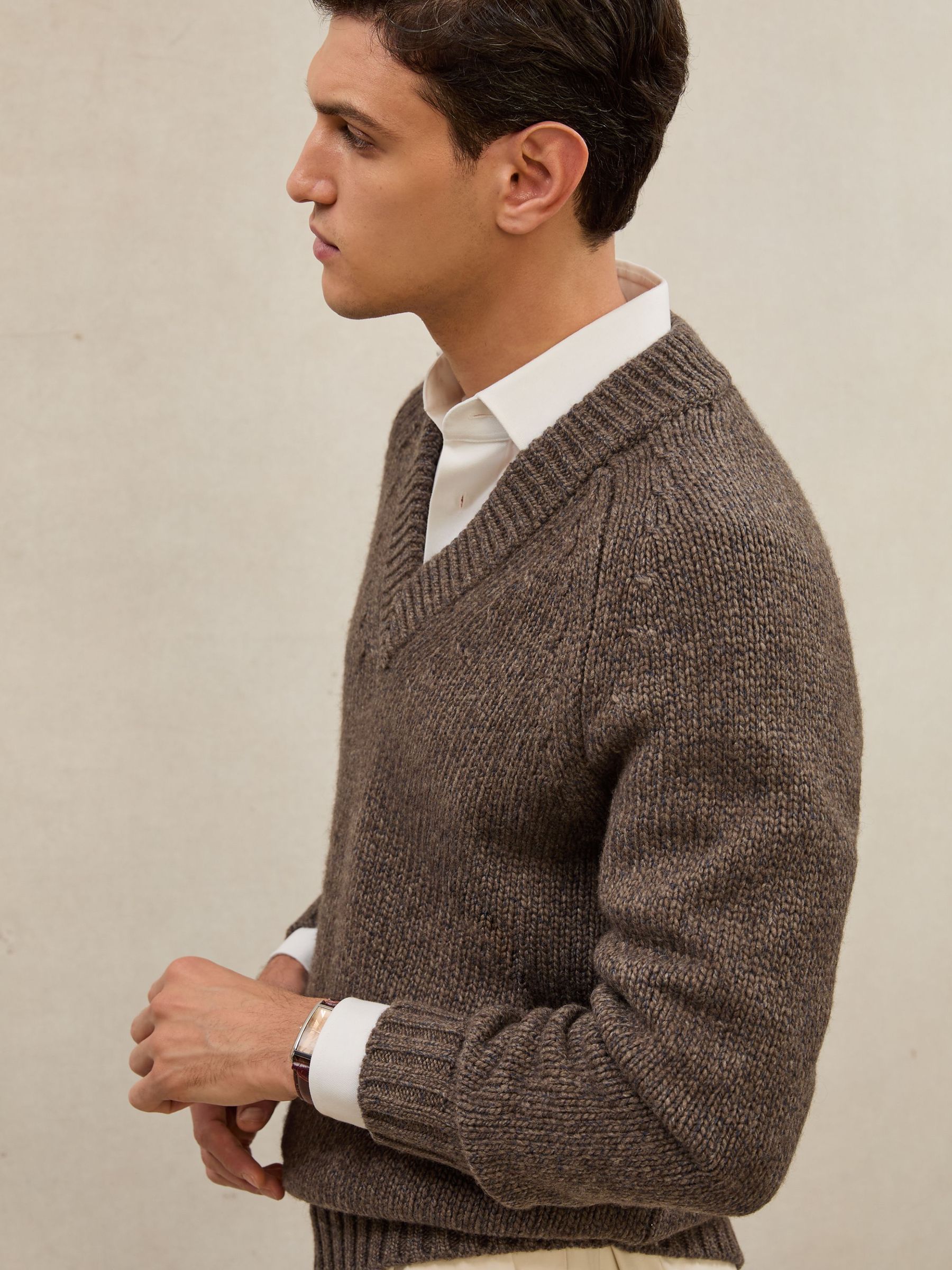 Atelier Wool V-Neck Jumper in Brown Melange (H67860) | $405
