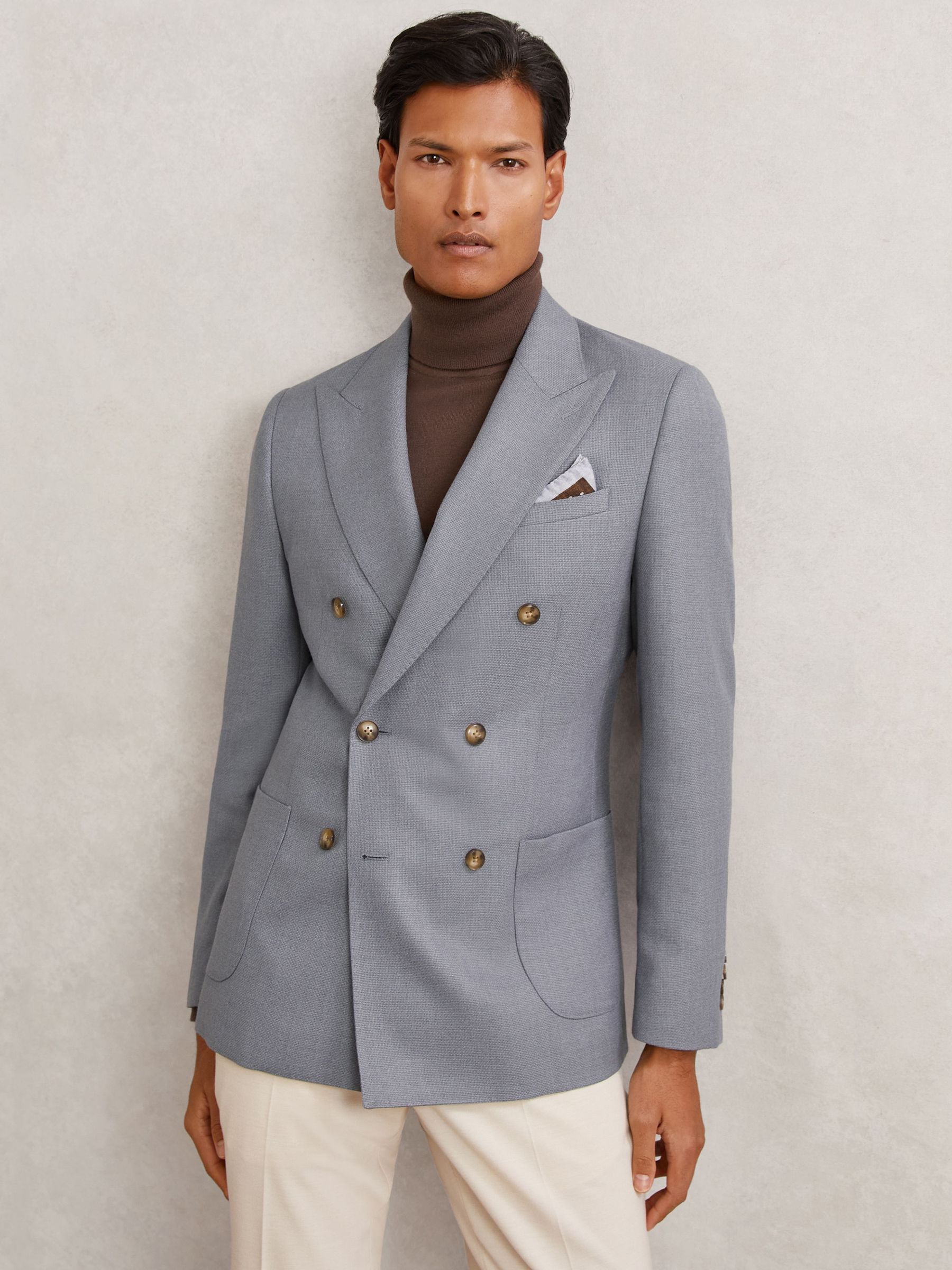 Tailored-Fit Double-Breasted Blazer Wool-Blend in Airforce Blue (H67863) | $219
