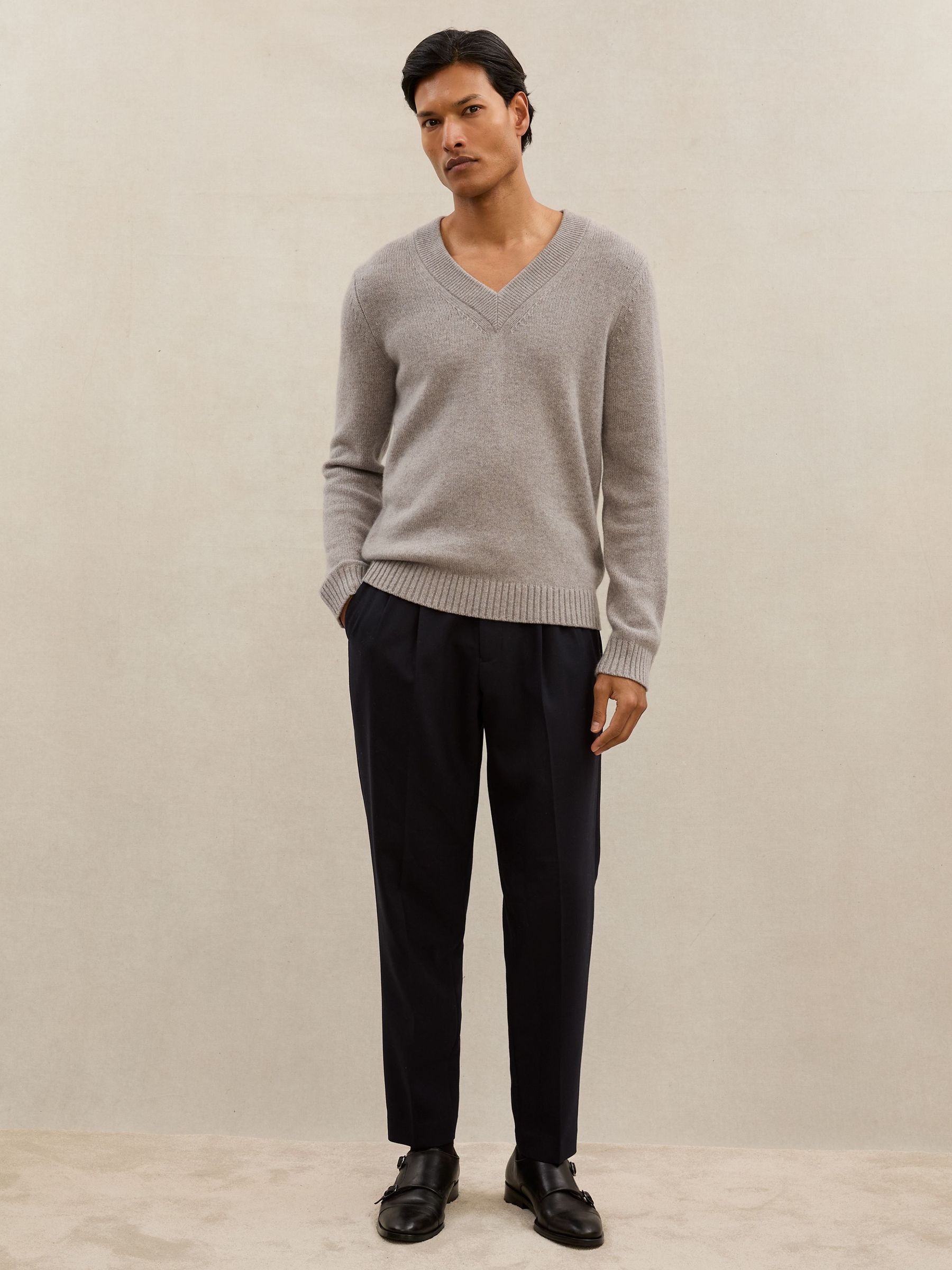 Atelier 100% Cashmere V-Neck Jumper in Heather Oatmeal (H68056) | $490