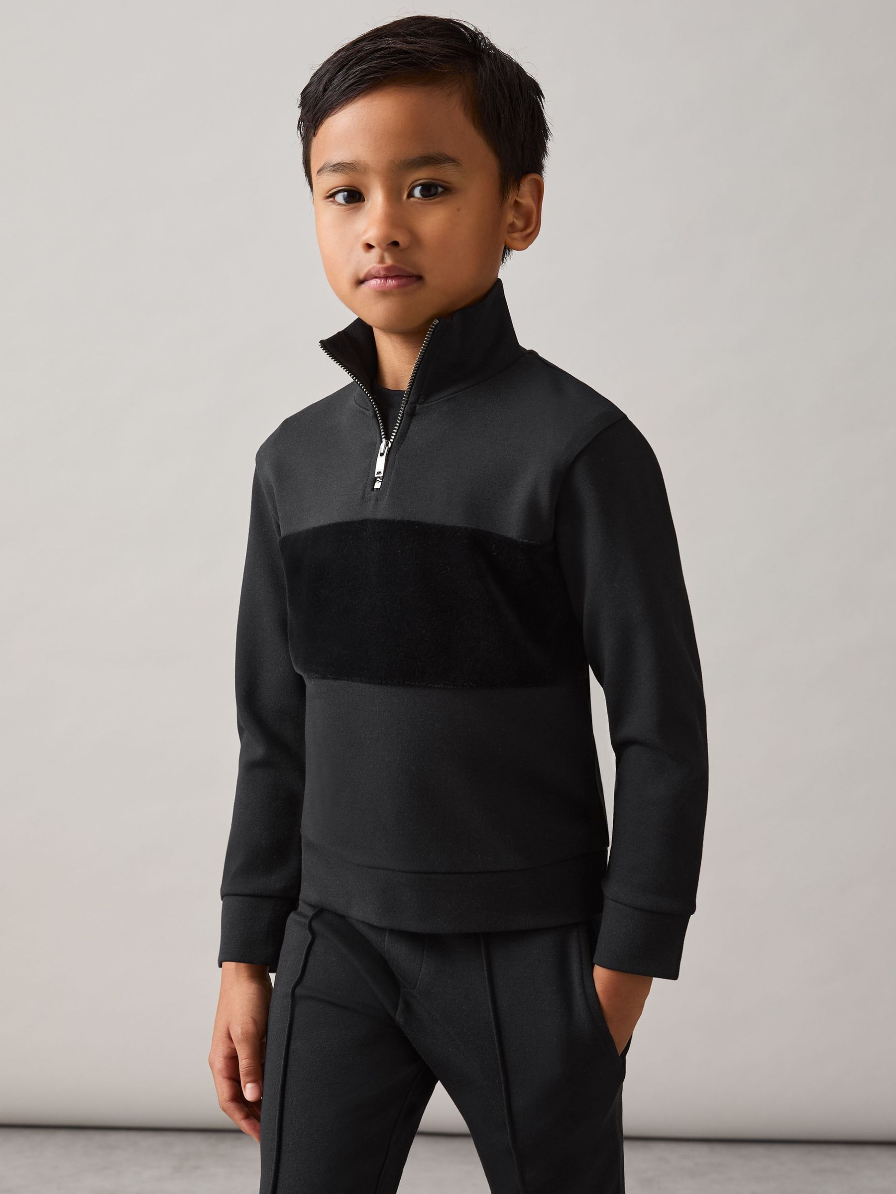9-13 yrs Interlock Velour-Panel Zip Sweatshirt in Black (H68132) | €55