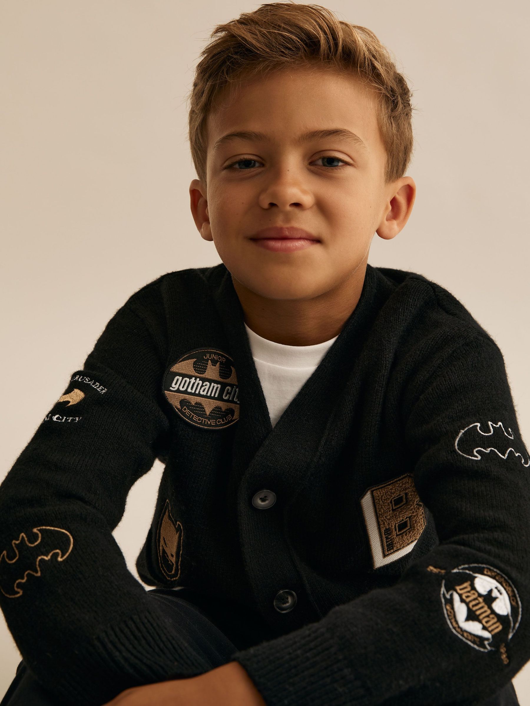 3-9 yrs Batman | Reiss Badge Cardigan in Black (H68134) | $110