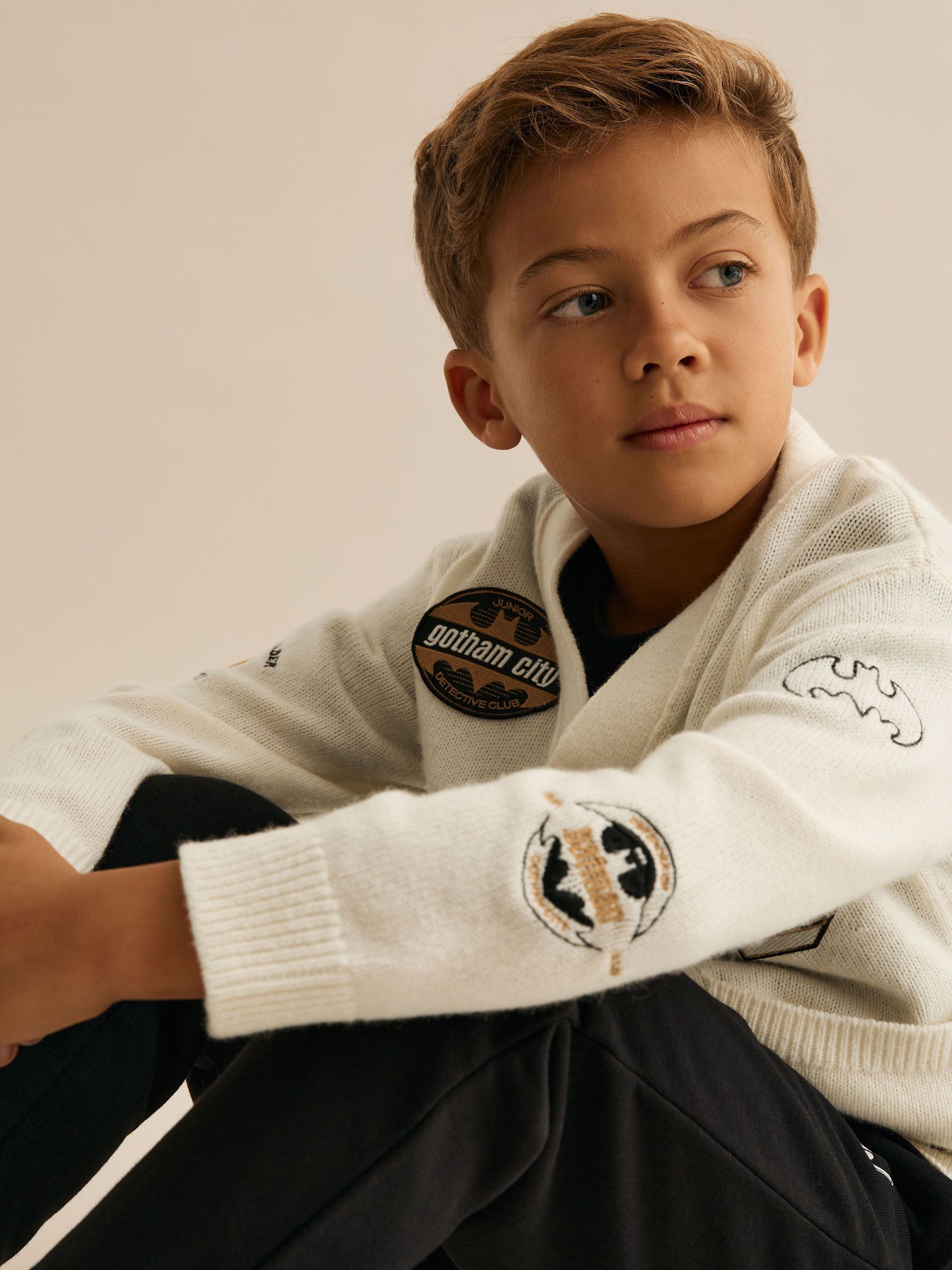 3-9 yrs Batman | Reiss Badge Cardigan in Off White (H68160) | $110