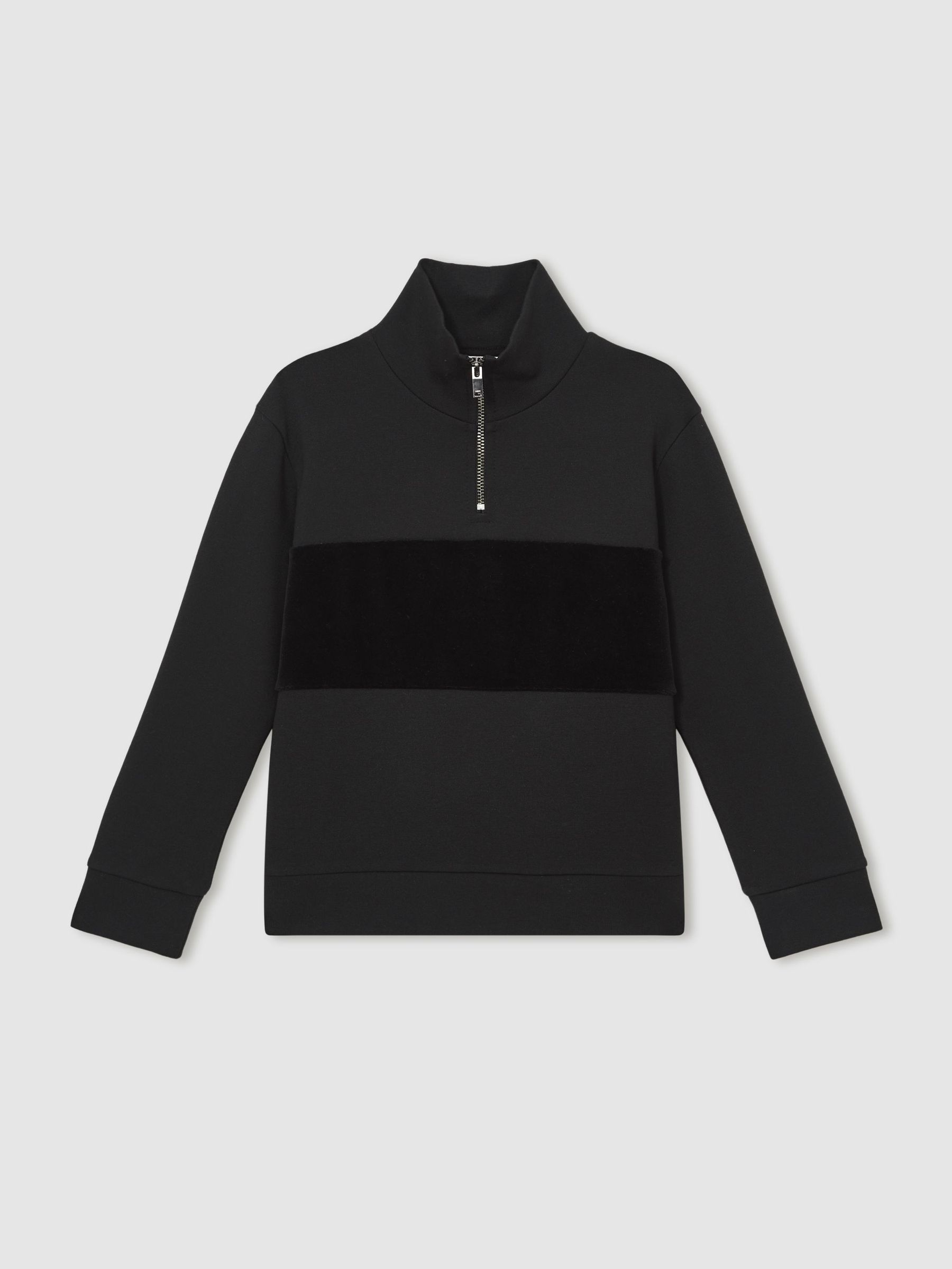 Interlock Velour Panel Zip Sweatshirt in Black (H68163) | $75