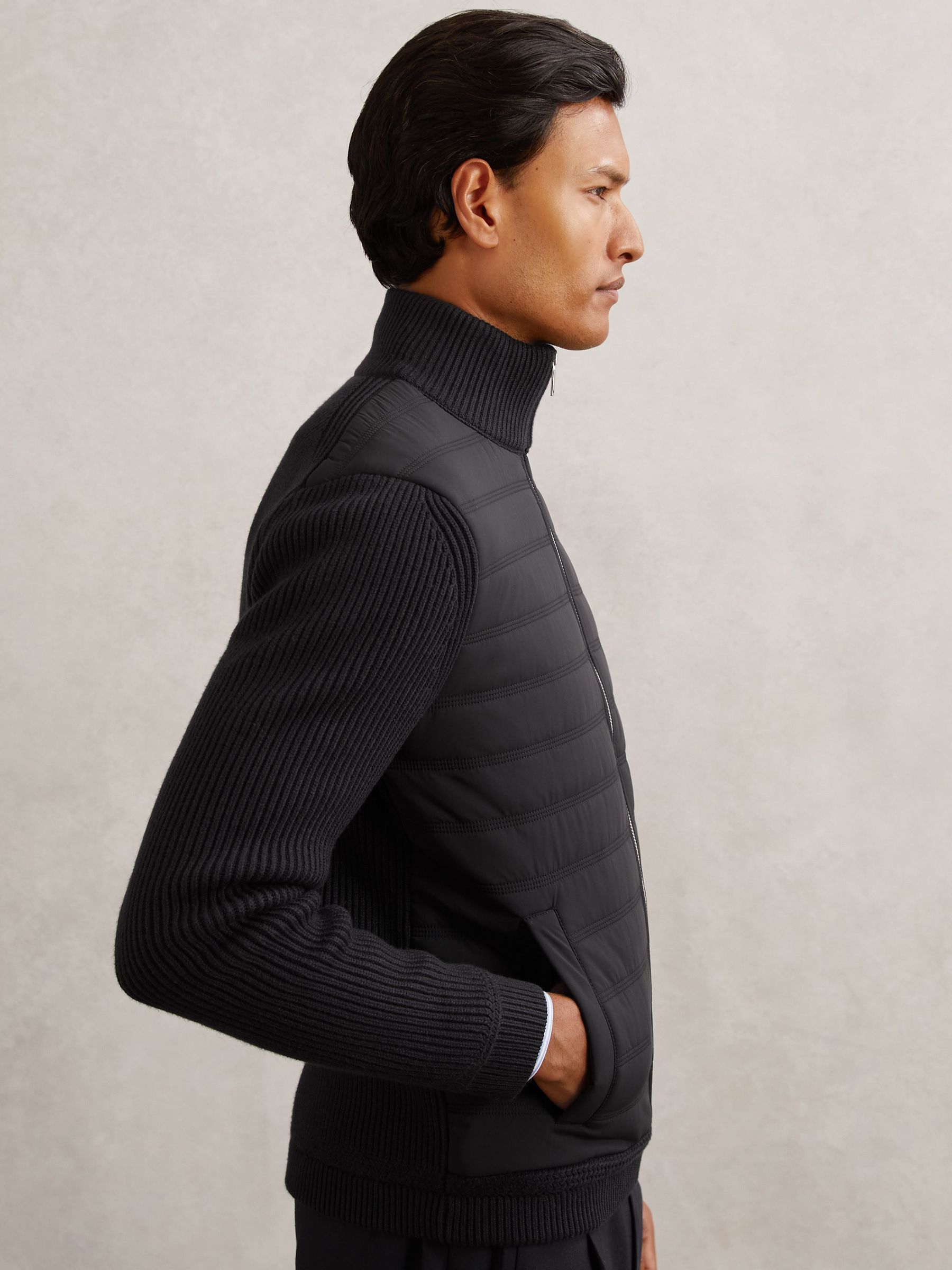 Quilted Rib-Knit Funnel-Neck Jacket in Navy (H68171) | SGD 360