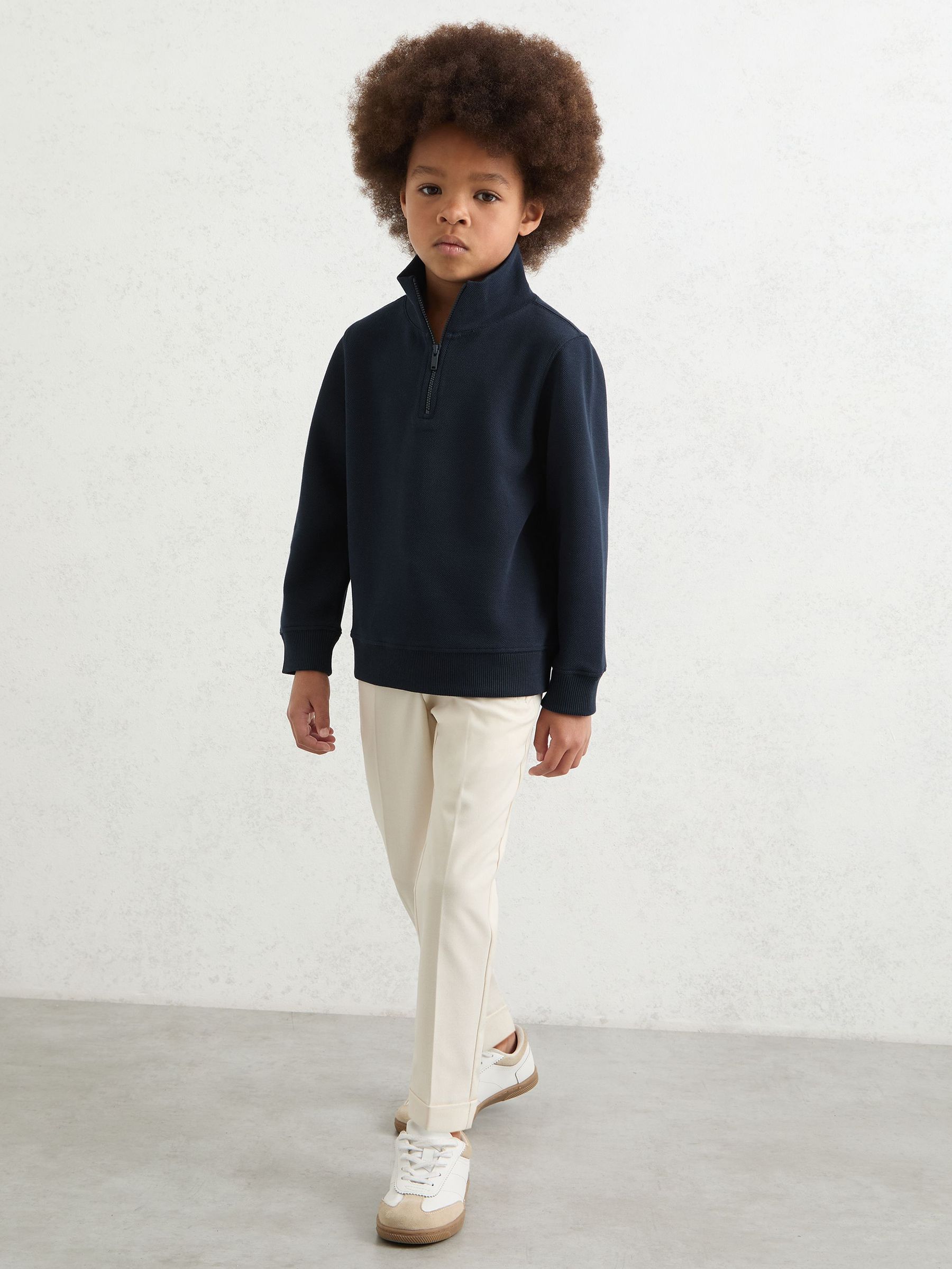 9-13 yrs Textured Half-Zip Sweatshirt with Cotton in Navy (H68178) | $65