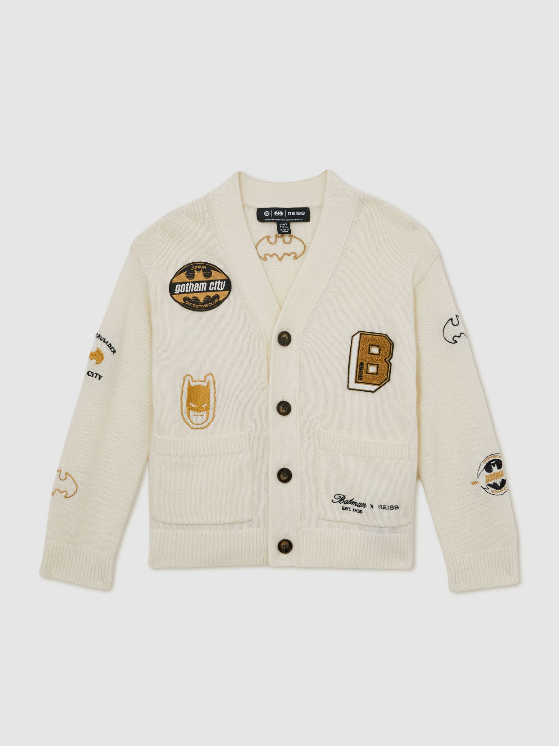 13-14 yrs Batman | Reiss Badge Cardigan in Off White (H68179) | $120