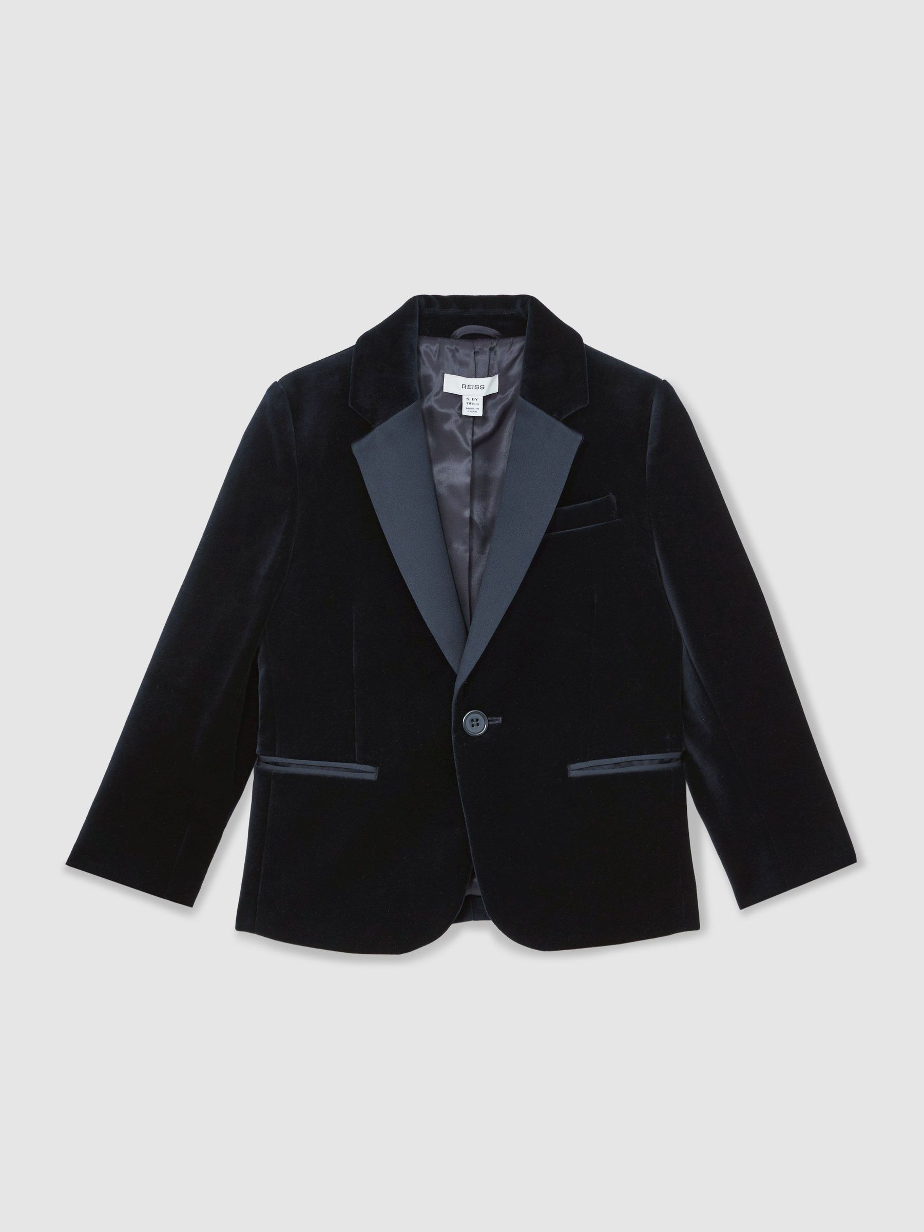 Single-Breasted Velvet Tuxedo Blazer in Navy (H68182) | $195