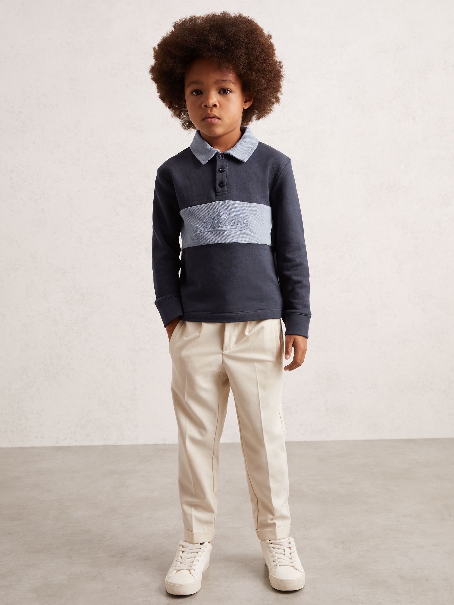 3-9 yrs Cotton Logo-Embroidery Rugby Polo Shirt in Airforce Blue/Navy Blue (H68185) | 195 QAR