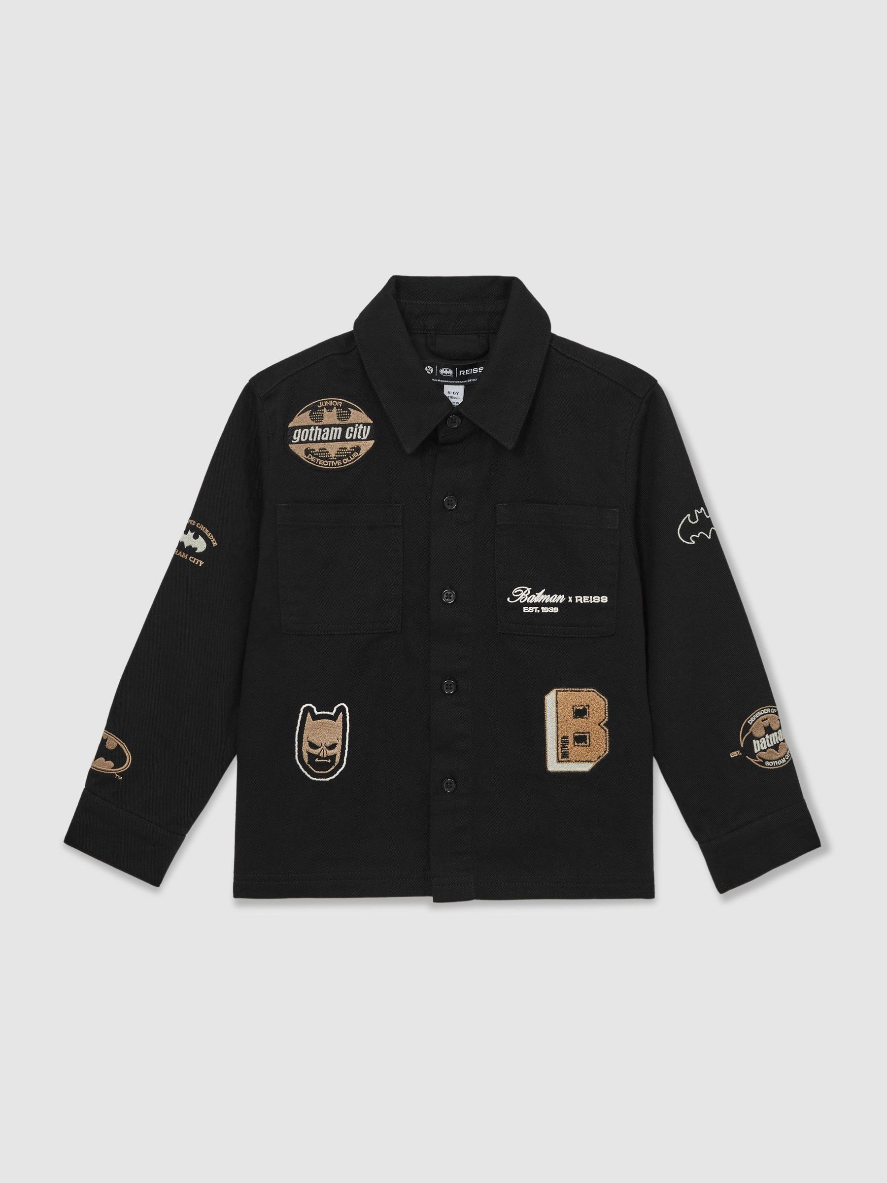 13-14 yrs Batman | Reiss Cotton Badge Overshirt in Black (H68186) | $95