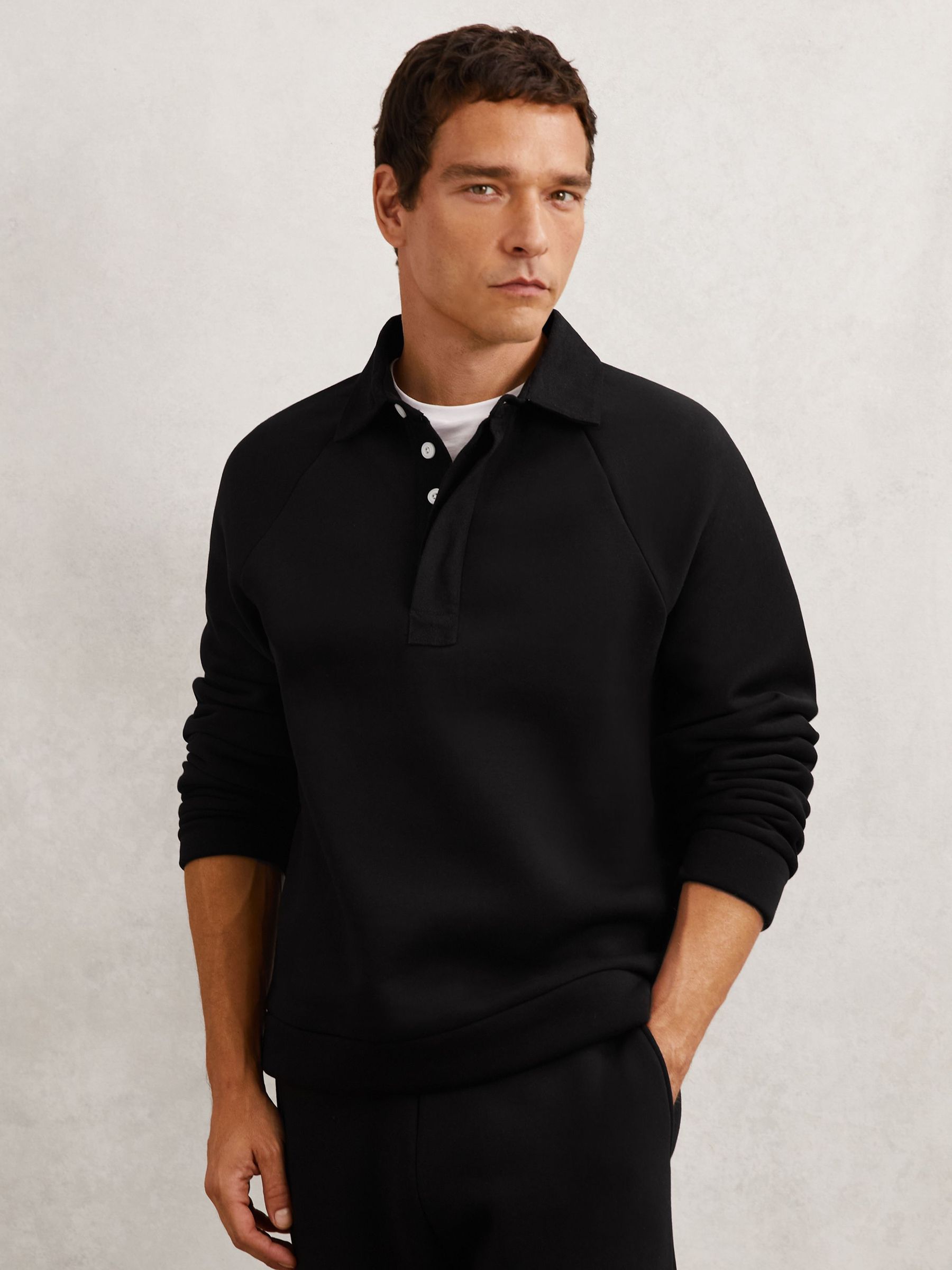 Cotton-Blend Fleece-Back Polo Shirt in Black (H68274) | SGD 240