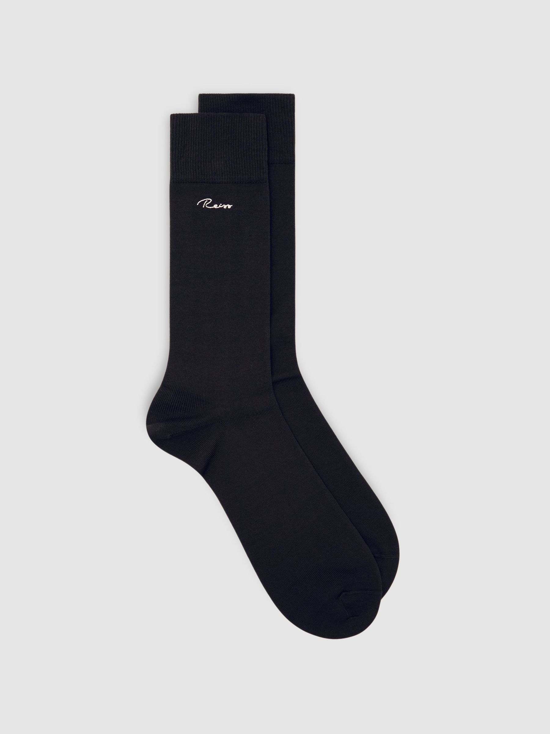 Cotton-Blend Logo Embroidery Socks in Chocolate Brown (H68285) | SGD 35