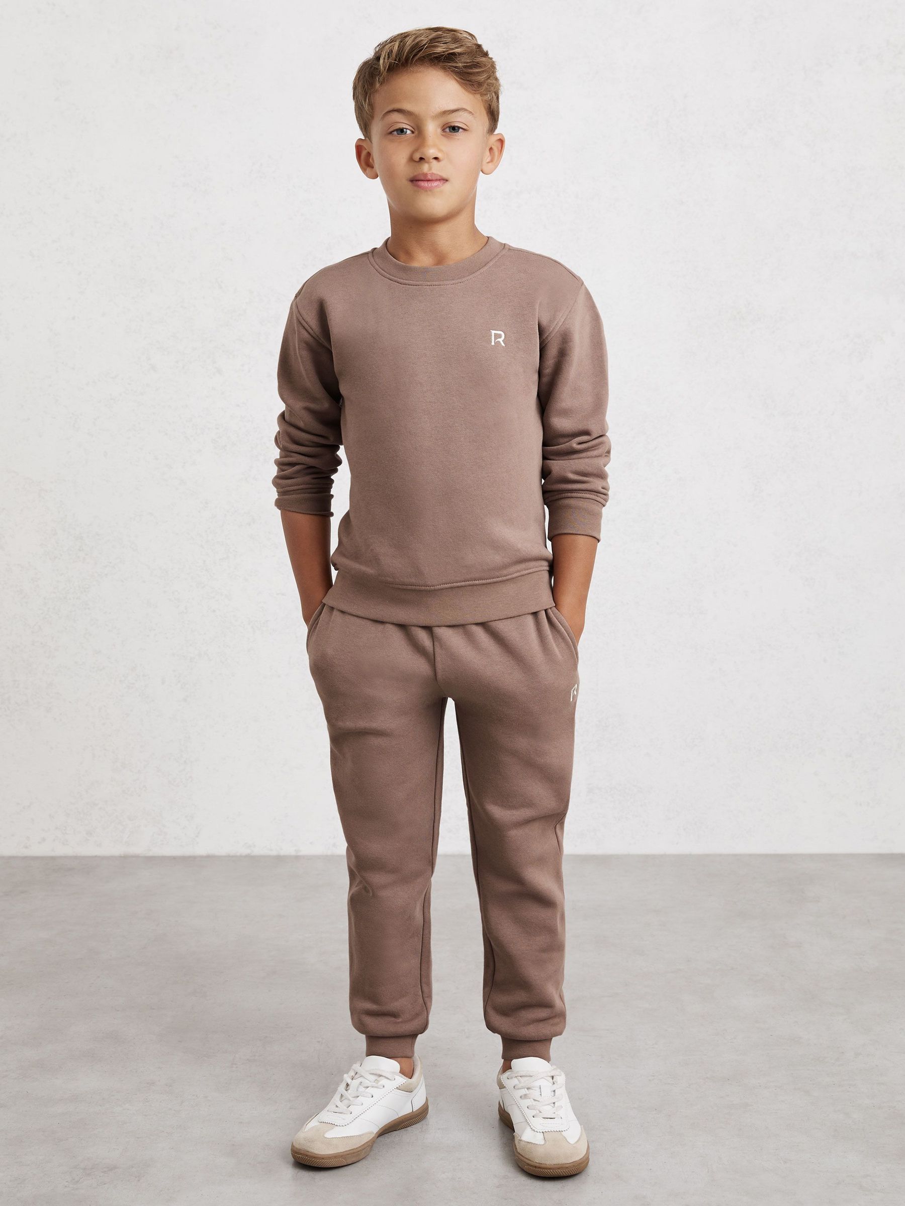 Logo Sweatshirt and Joggers Set Cotton-Blend in Taupe (H68292) | 200 QAR
