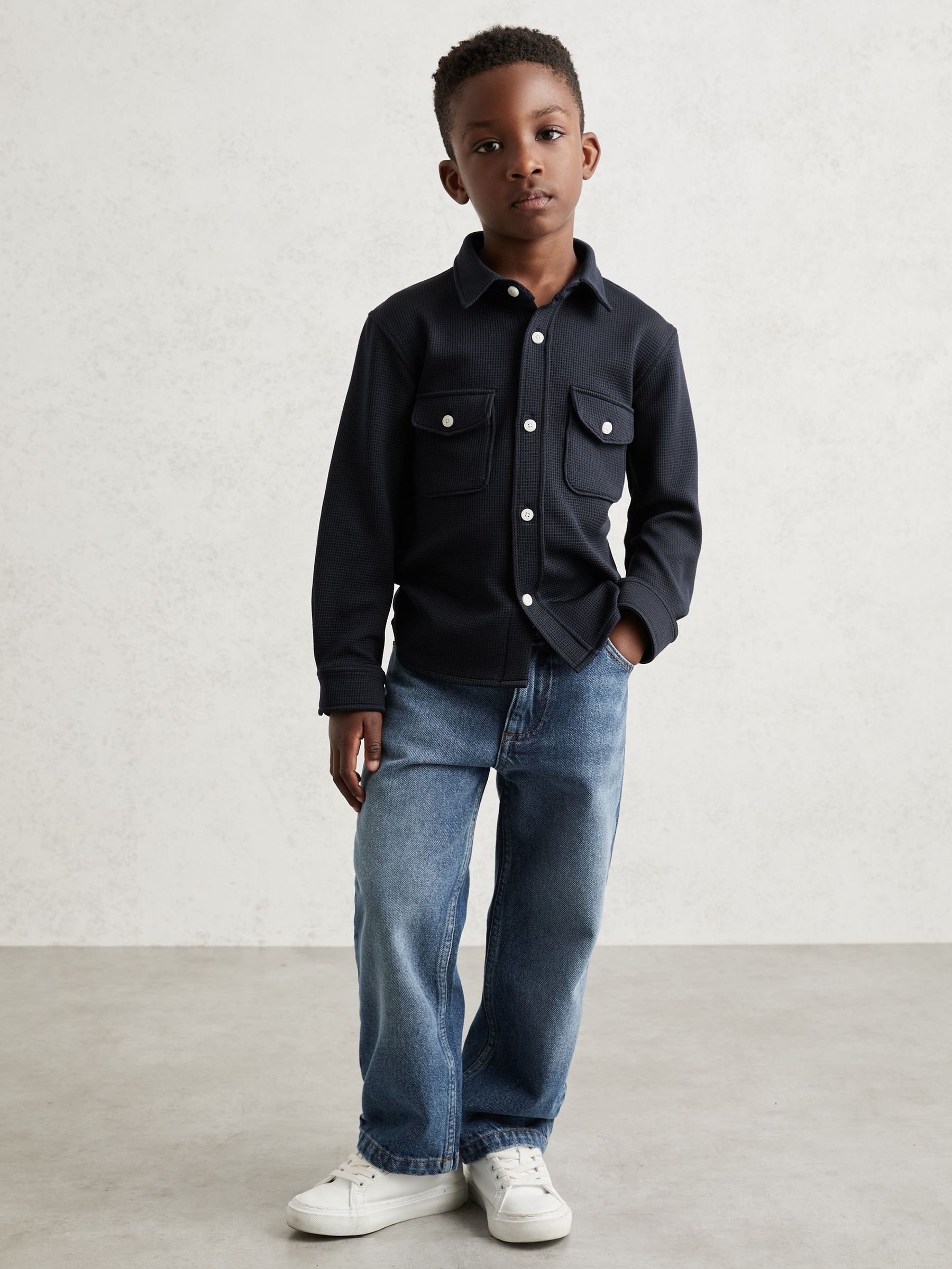3-9 yrs Waffle-Textured Twin-Pocket Overshirt in Navy (H68297) | €50