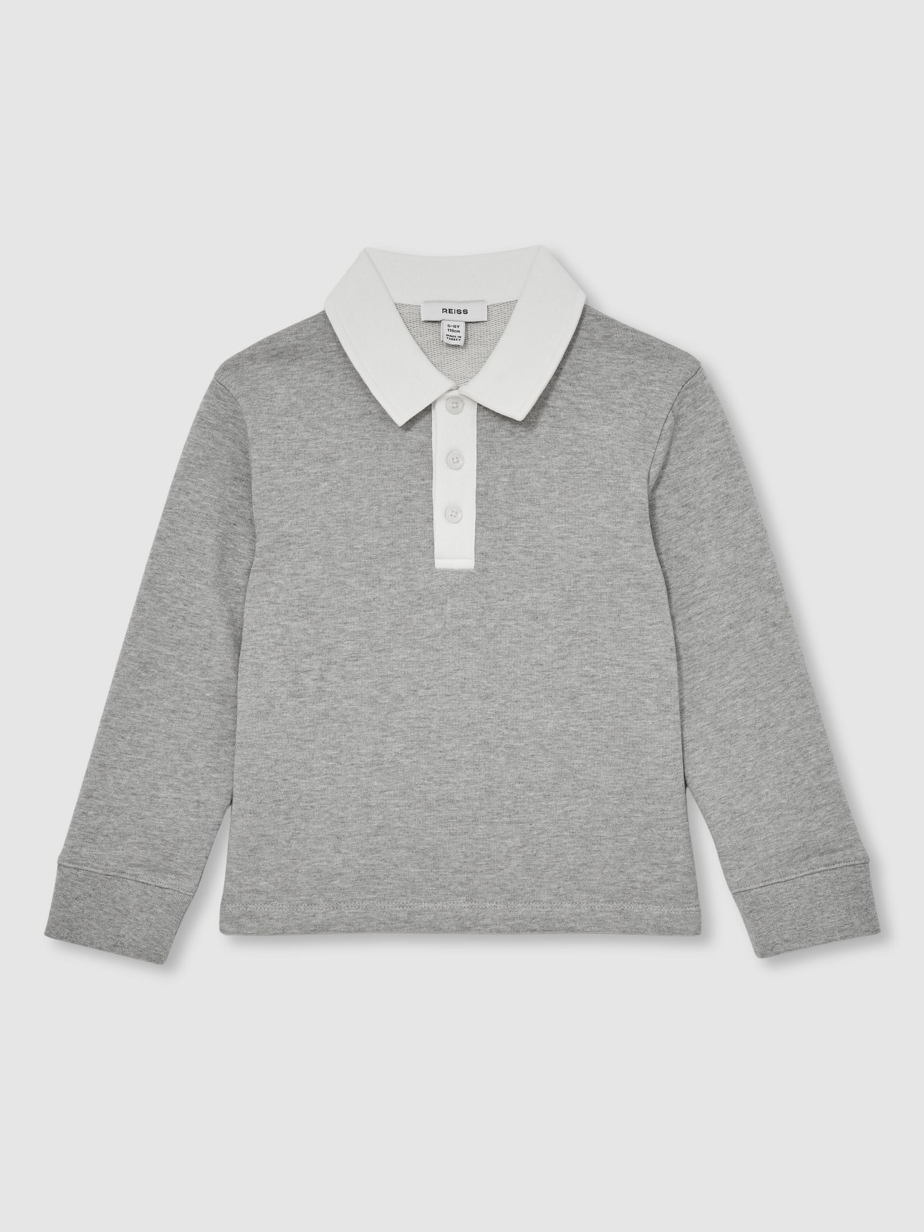 13-14 yrs Cotton Half-Button Rugby Polo Shirt in Grey Marl/White (H68307) | €55