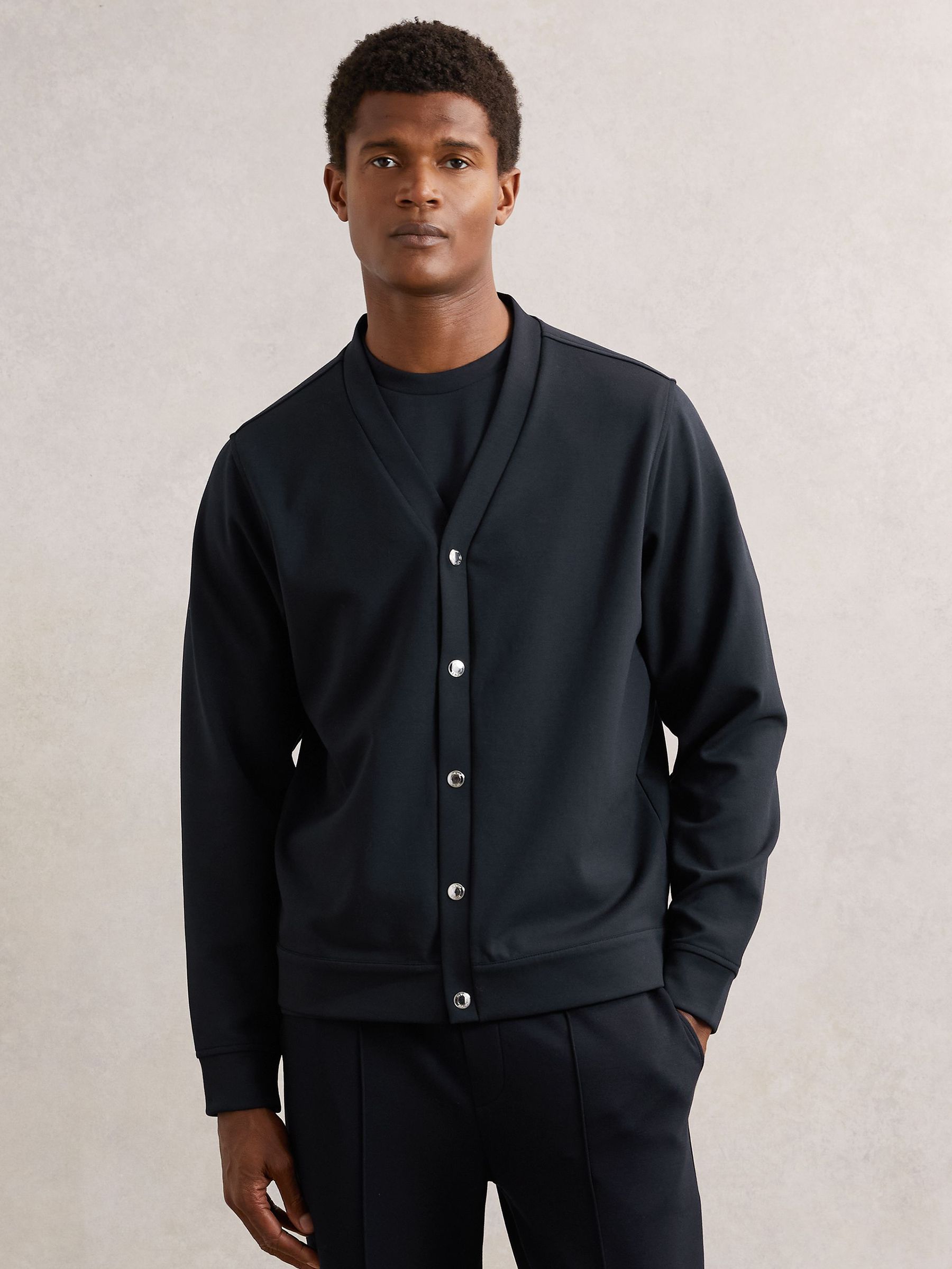 V-Neck Interlock Jersey Cardigan in Navy (H69315) | DKK1,225