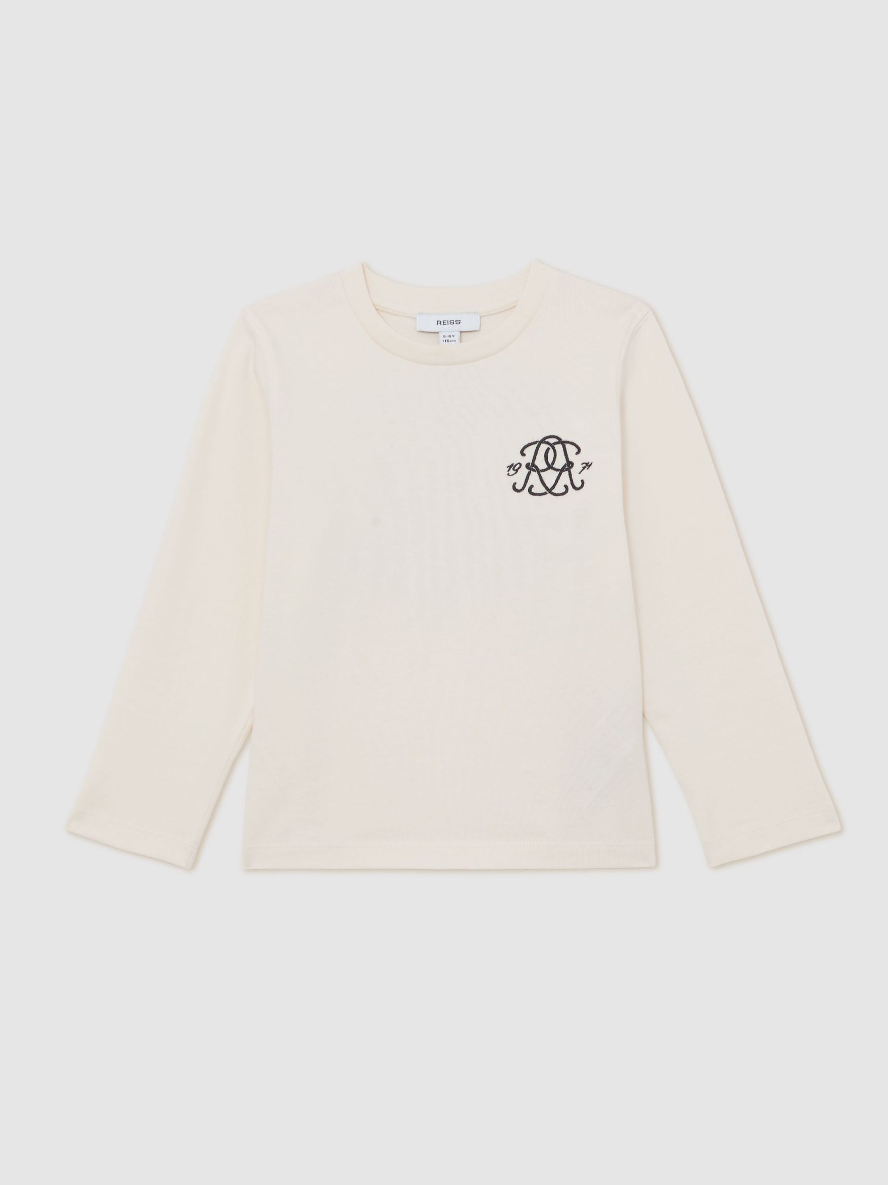 13-14 yrs Monogram Cotton Long-Sleeve T-Shirt in Off White (H69531) | $45