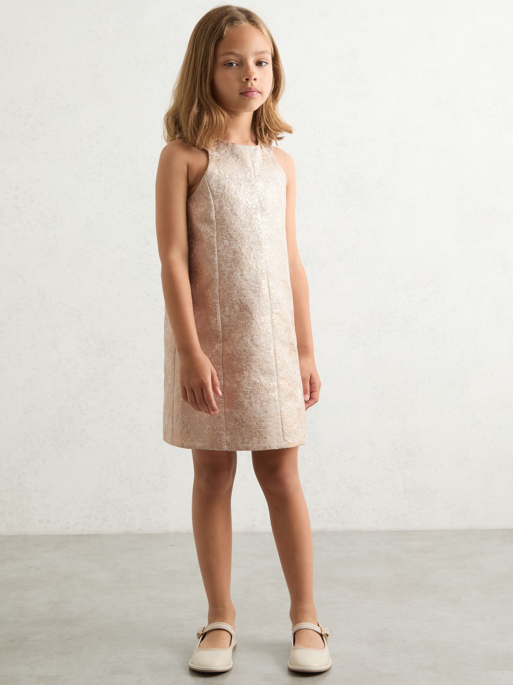3-9 yrs Metallic Jacquard Shift Dress in Silver (H71026) | 420 SAR