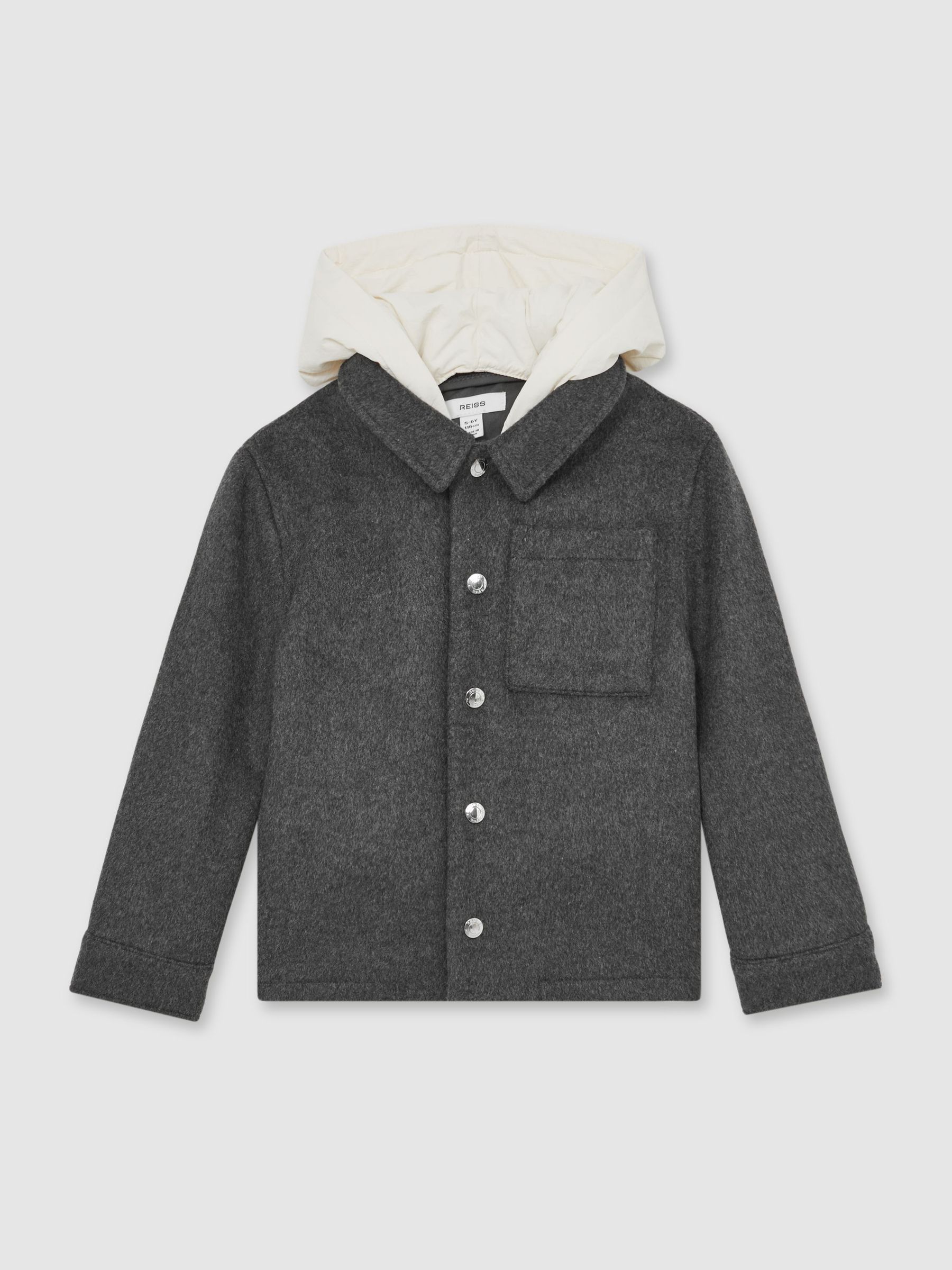 13-14 yrs Wool-Blend Detachable-Hood Overshirt in Charcoal (H71059) | $115
