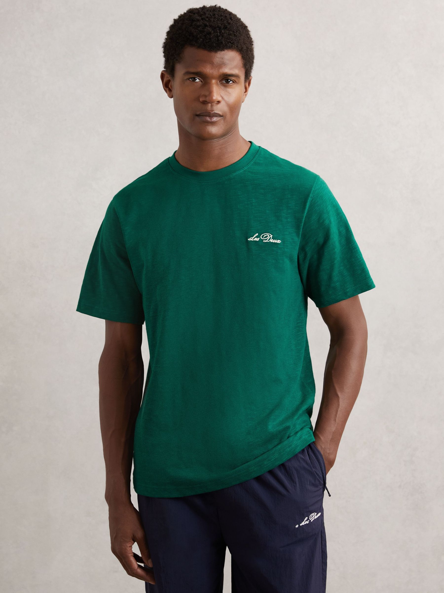 Les Deux Cotton Graphic-Print T-Shirt in Evergreen (H71651) | 270 QAR