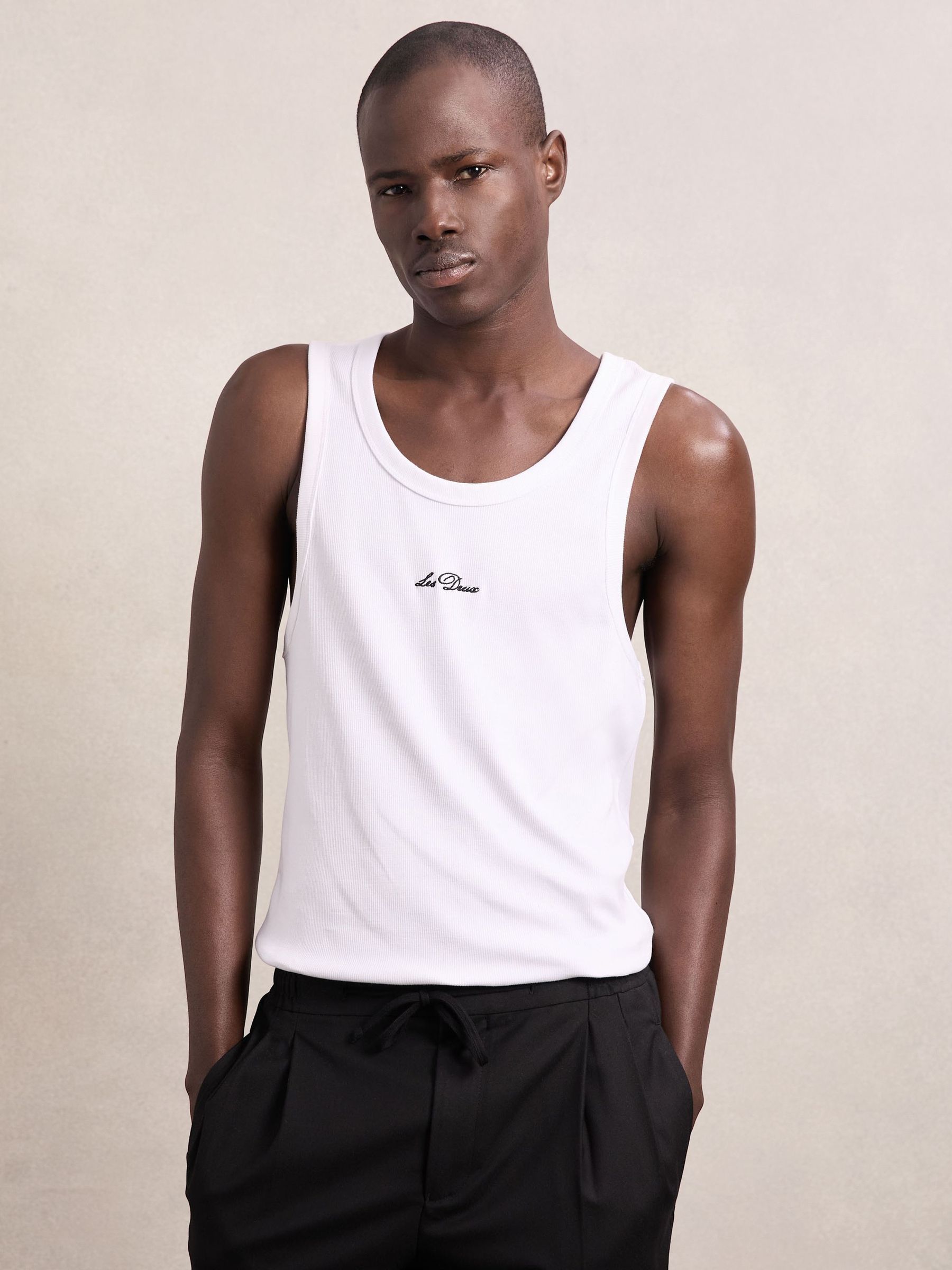 Les Deux Cotton Logo-Embroidered Vest in White (H71652) | CHF 50