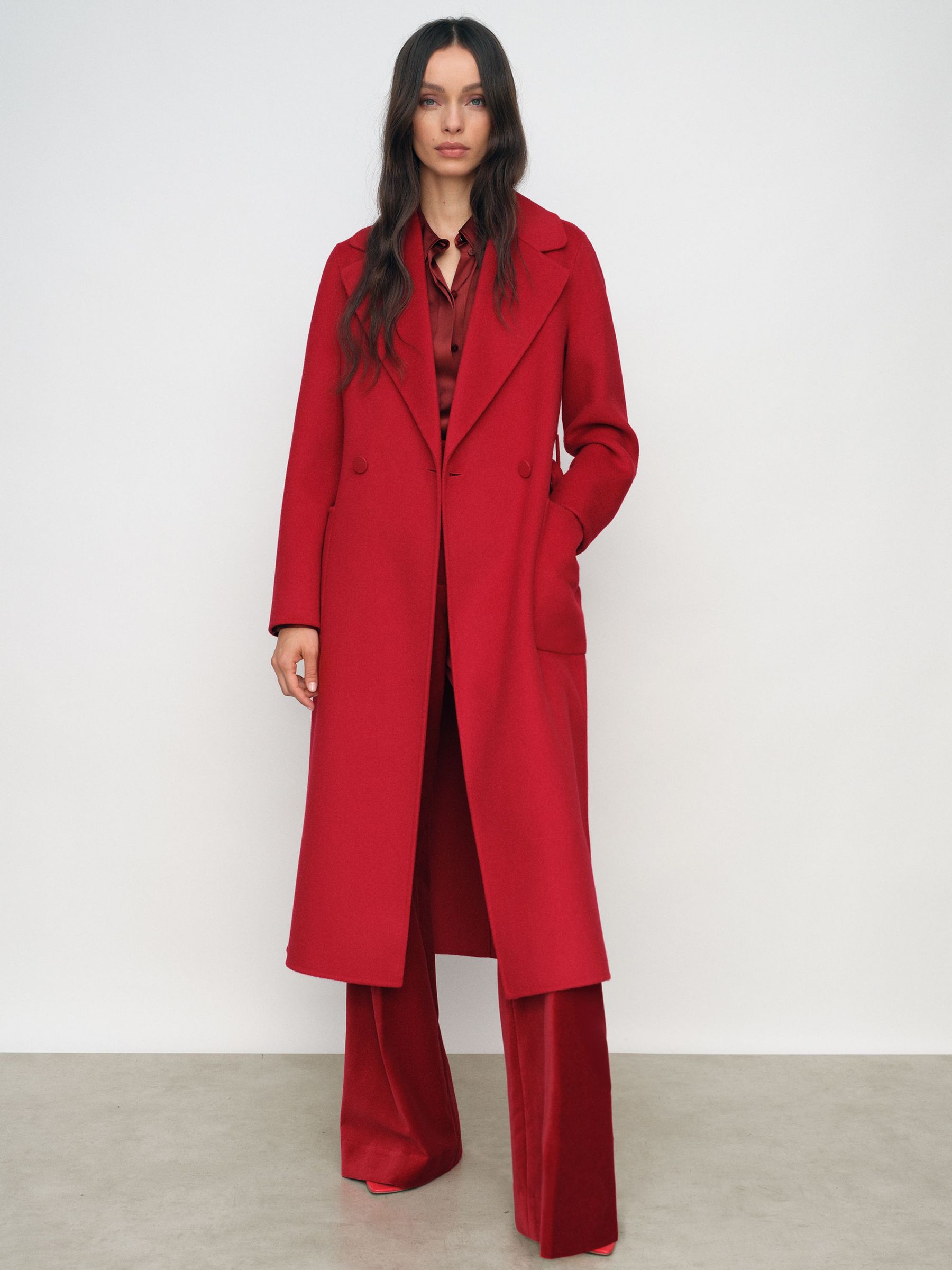 Petite Wool-Blend Double-Breasted Blindseam Coat in Red (H71671) | $595