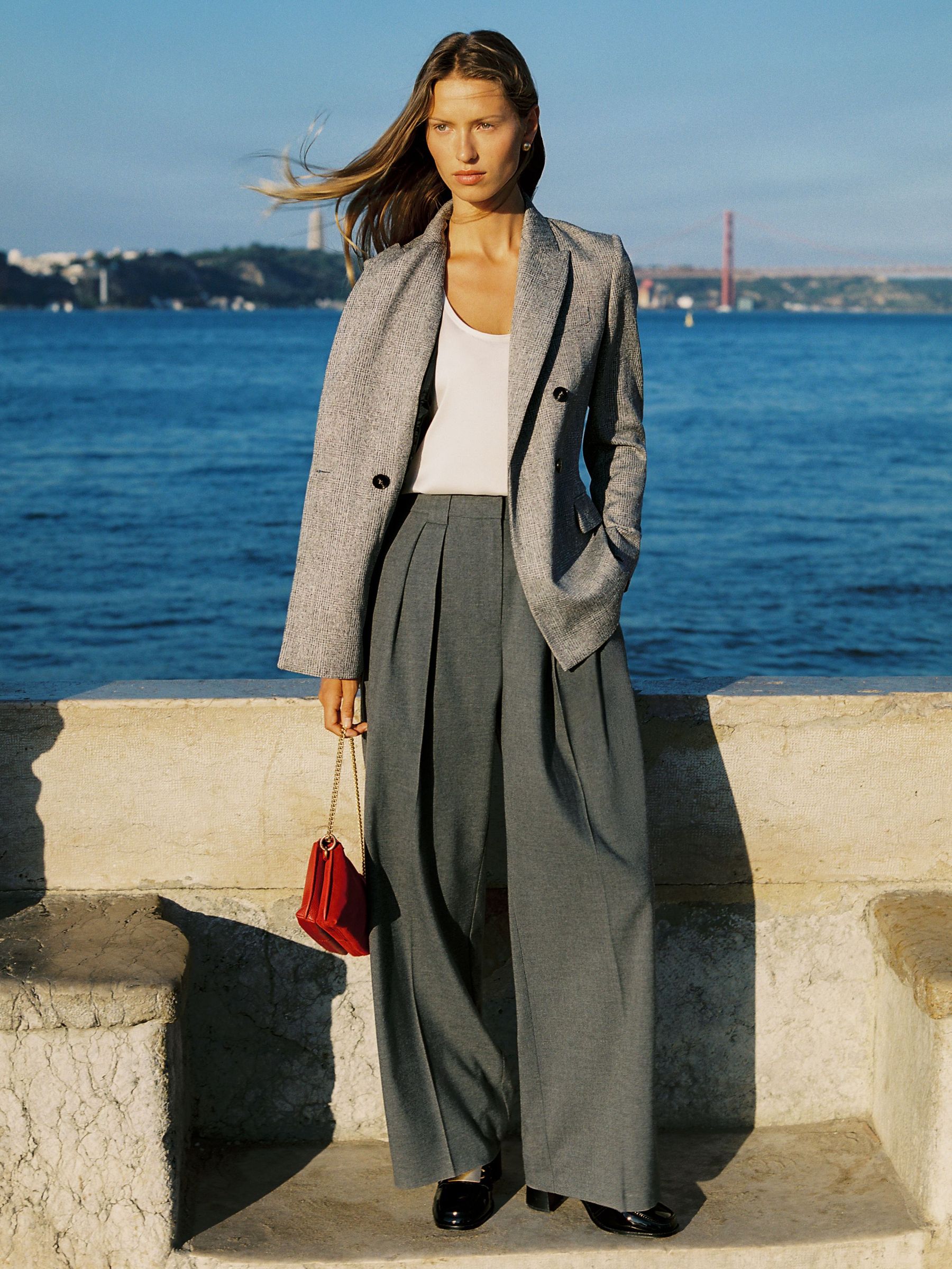 Wide-Leg Pleated Trousers in Grey (H71672) | SGD 285