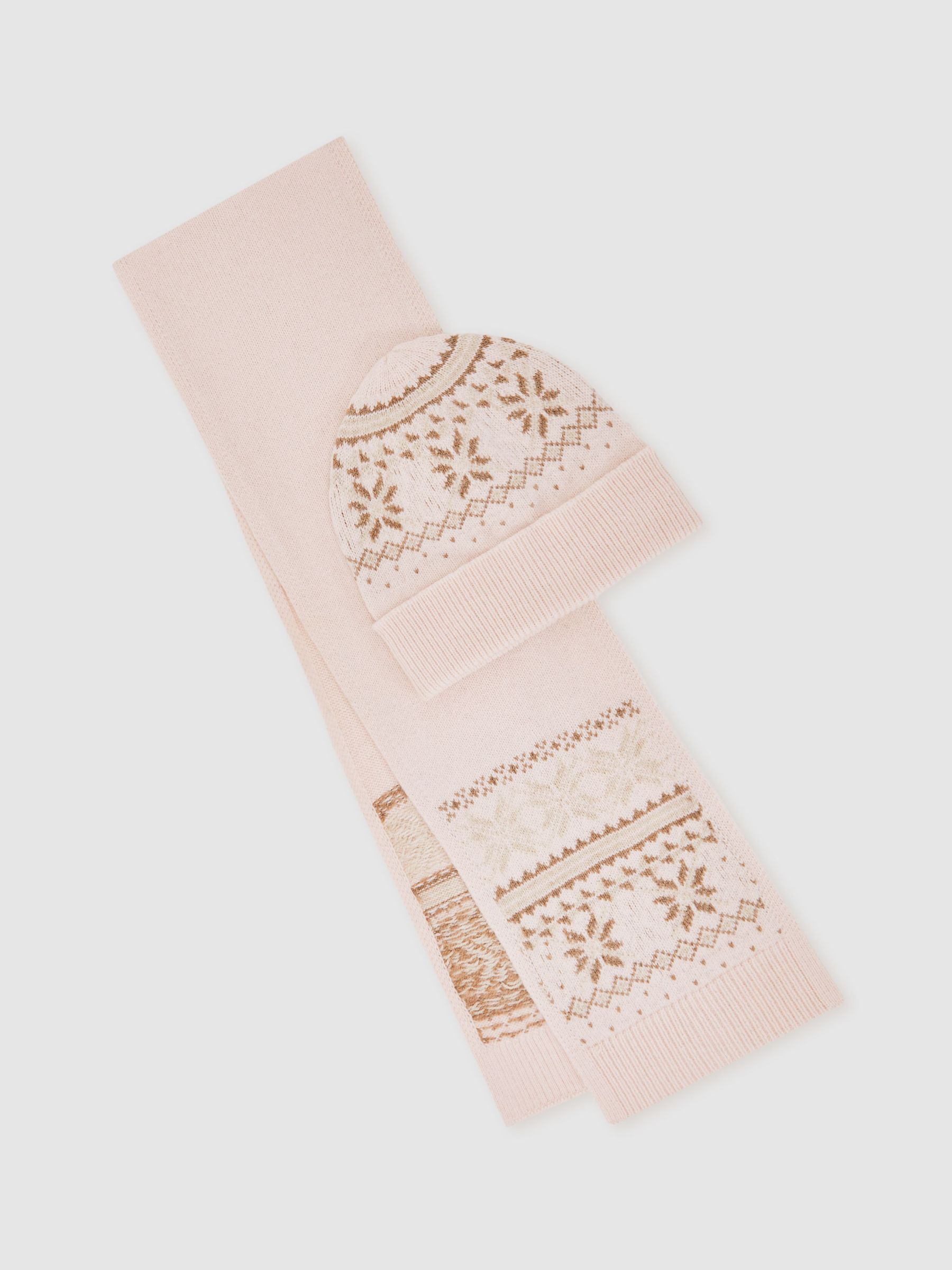 Teen Fair Isle Hat And Scarf Set With Wool in Ecru (H74061) | $65