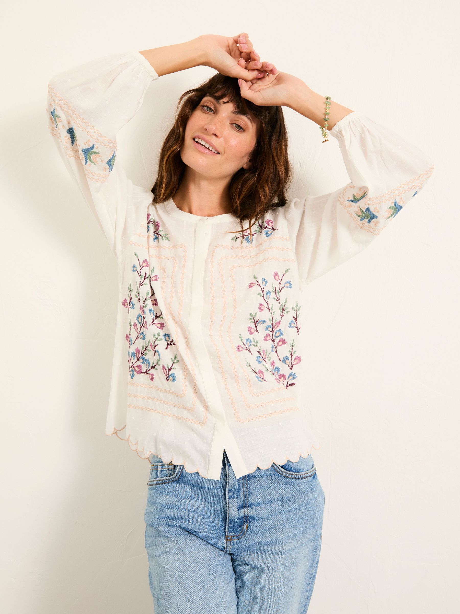 Betsie Ivory Petite Embroidered Blouse (H76525) | $113