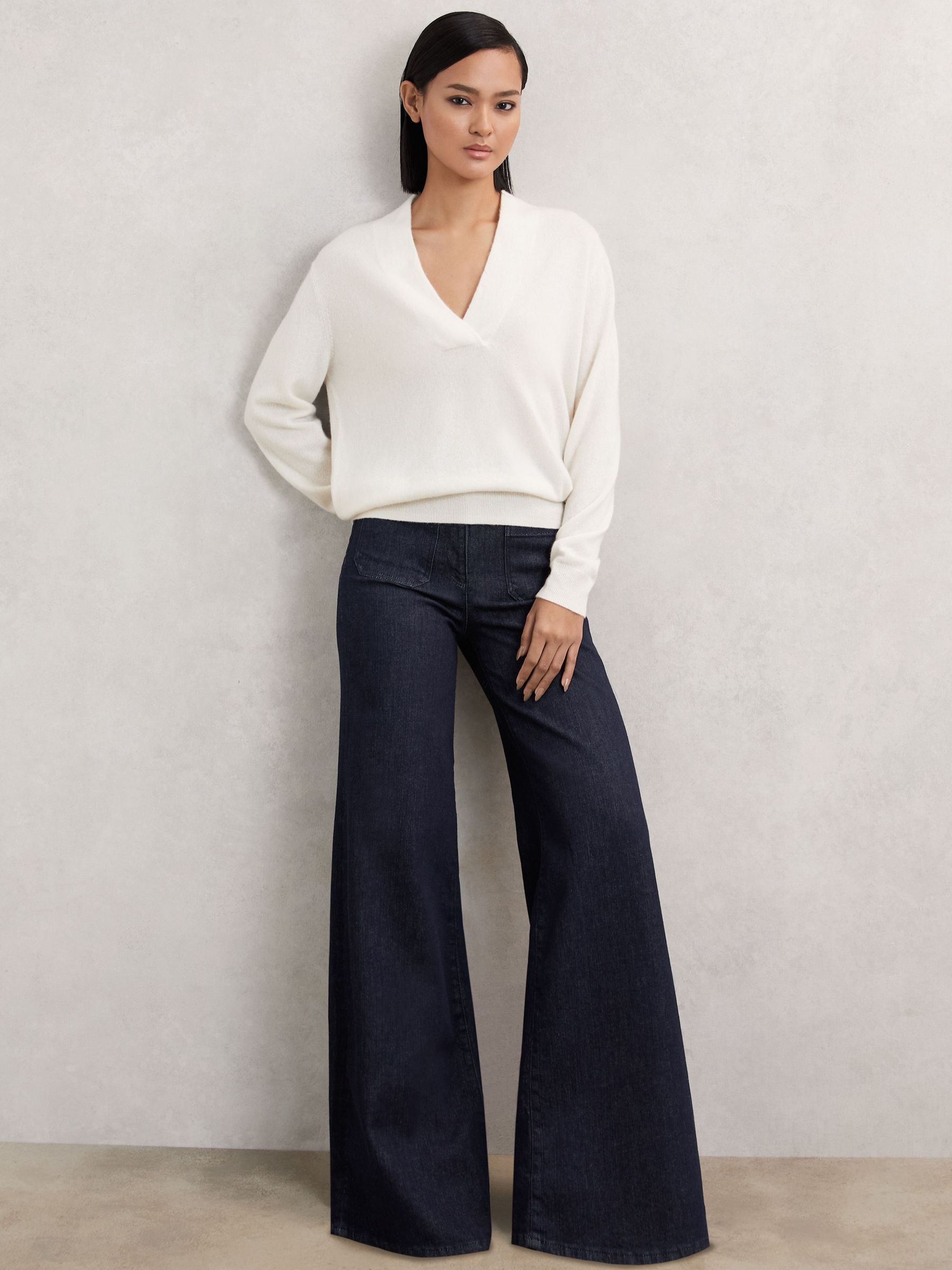 Petite Patch Pocket Wide Leg Jeans in Dark Blue (H76561) | 925 QAR