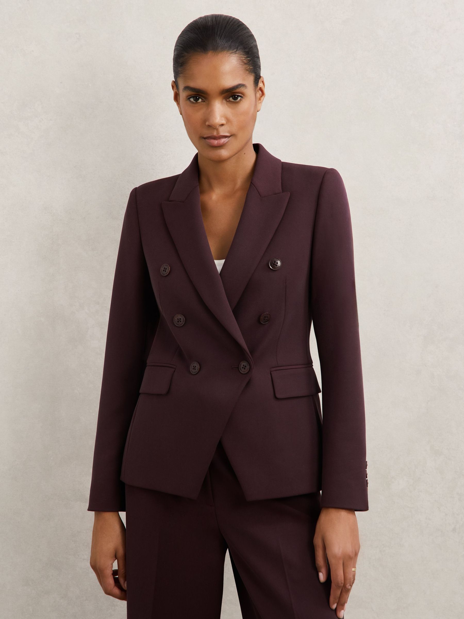 Petite Double-Breasted Suit Blazer in Berry (H76566) | 1,200 QAR