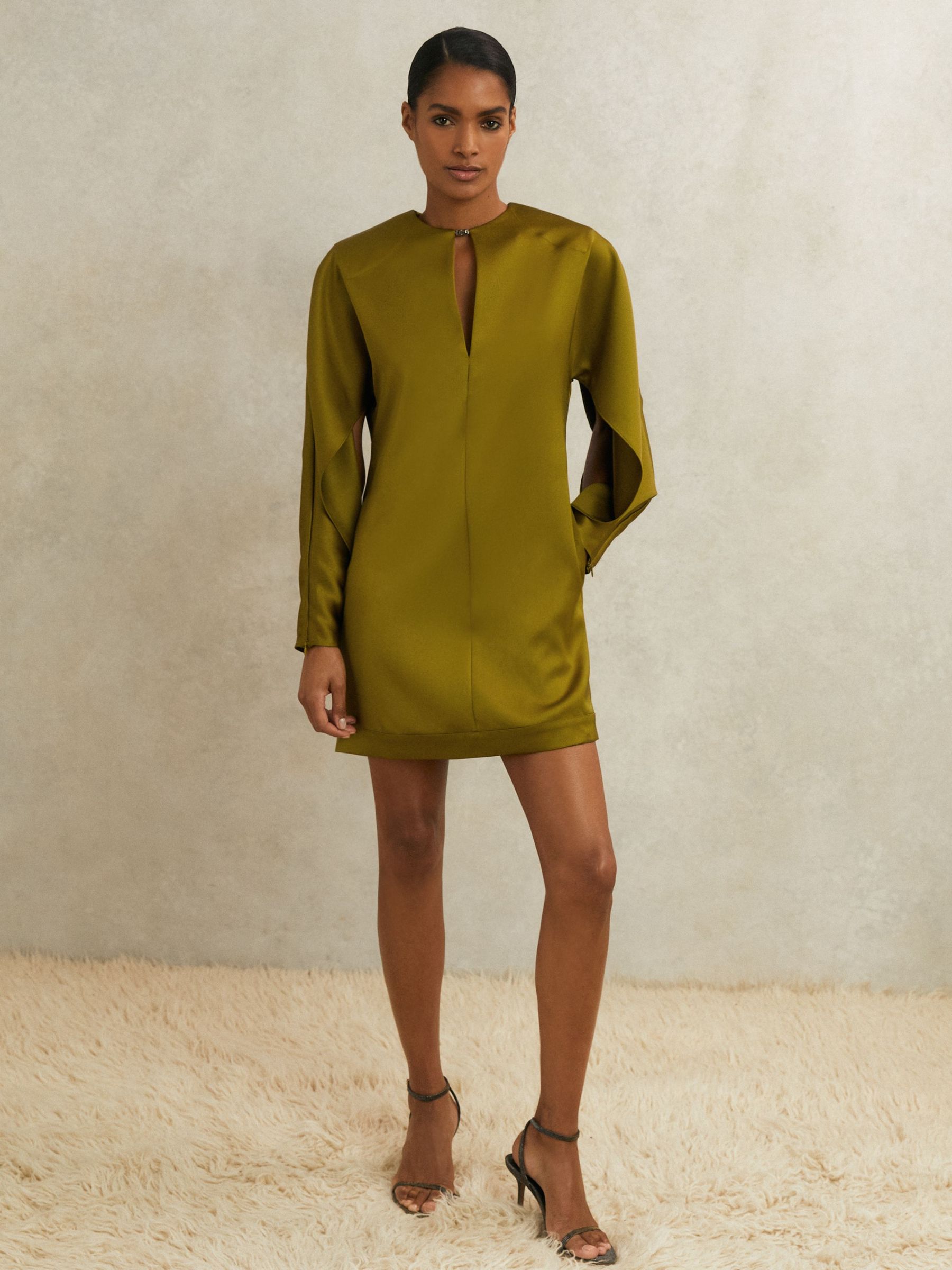 Atelier Satin Turn-Lock Mini Dress in Green (H76909) | 1,770 QAR