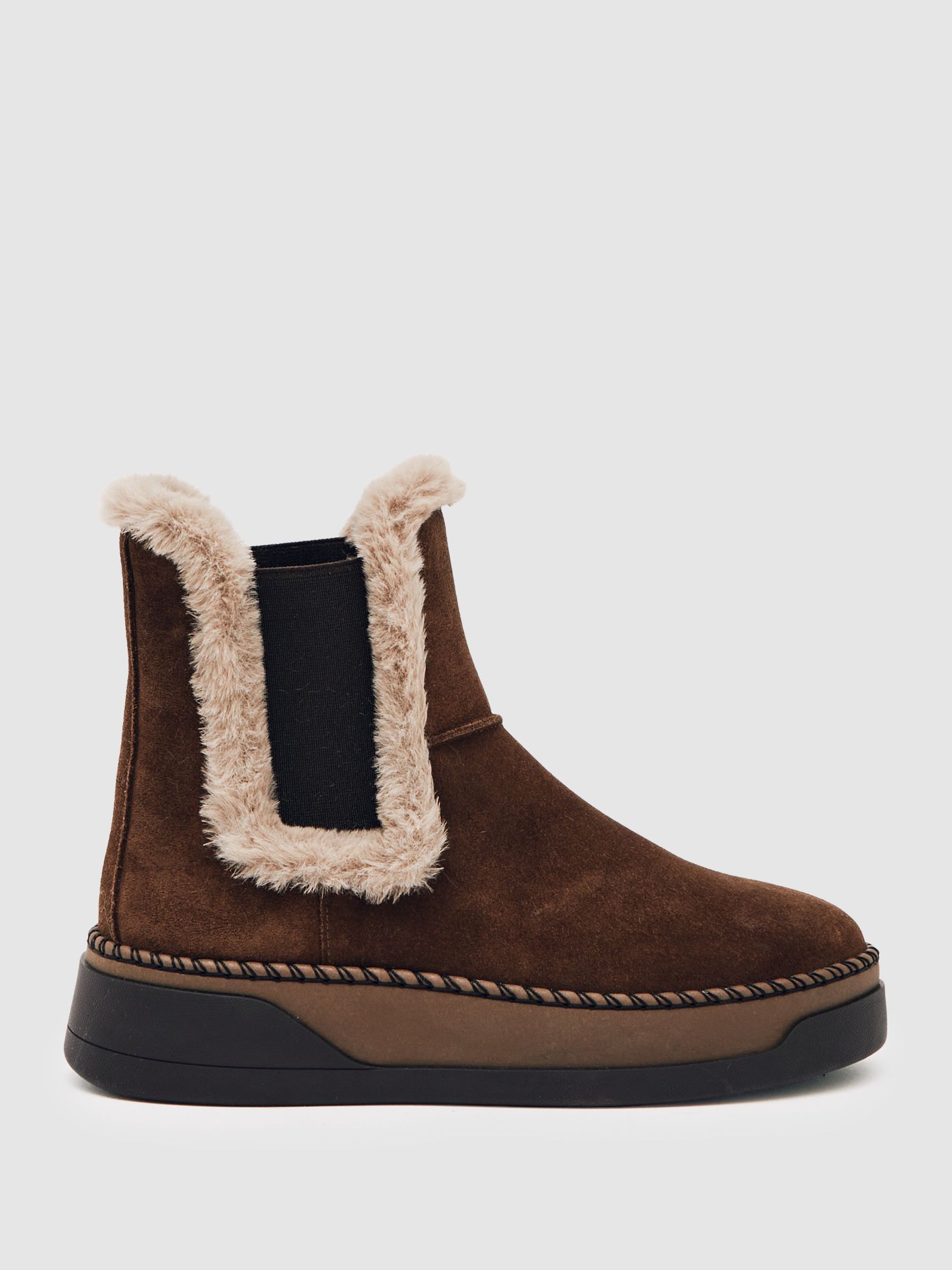 Suede Faux Fur-Trim Ankle Boots in Chocolate (H76931) | $295